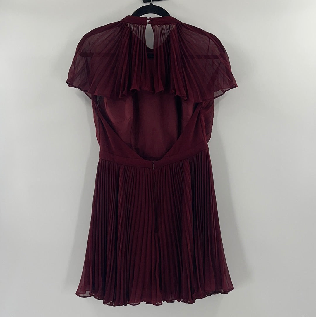 Anthropologie Keepsake Burgundy Cape Detail Mini Dress (Large)