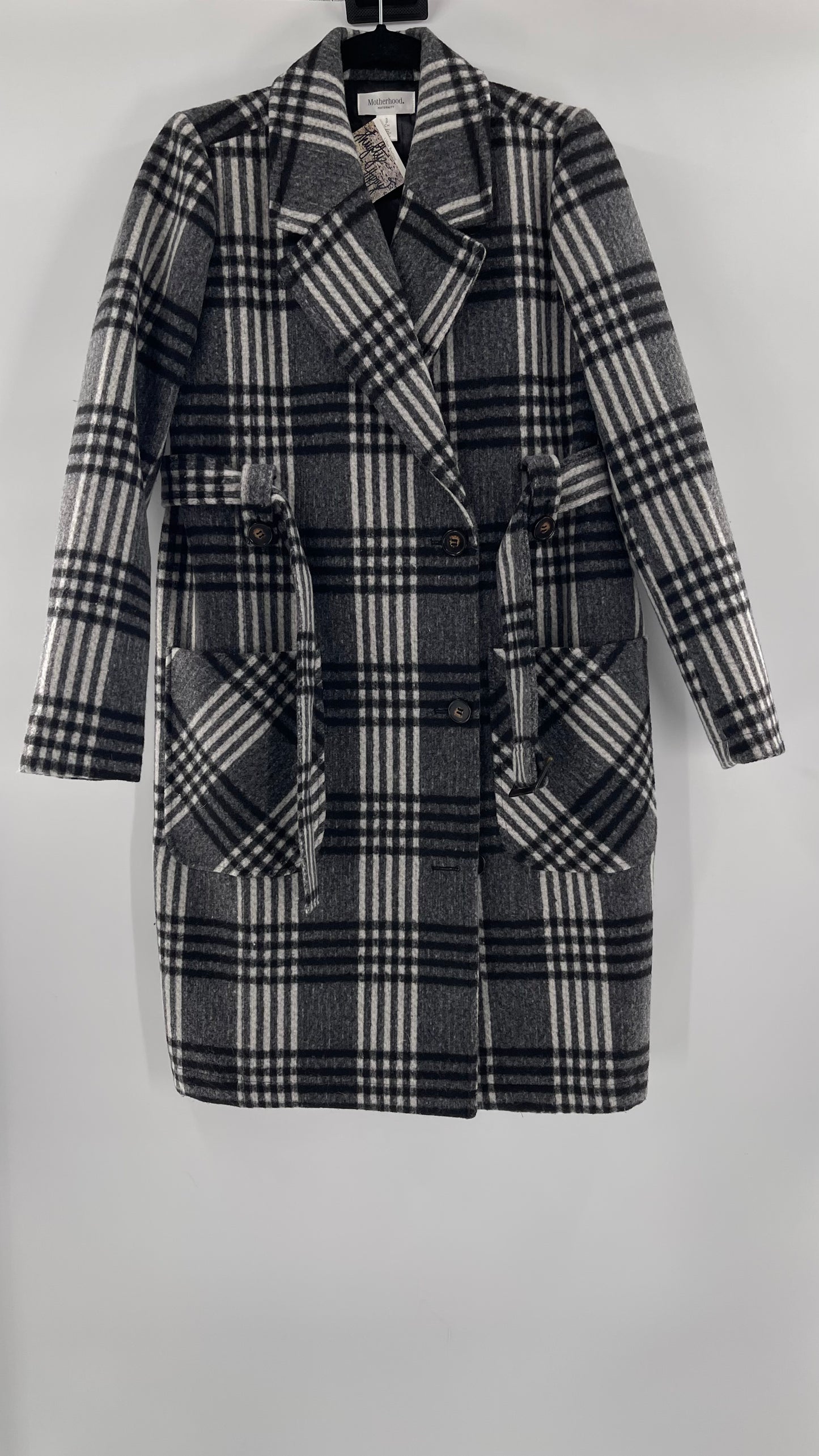 Motherhood Maternity winter coat Black, white, grey plaid - Size S