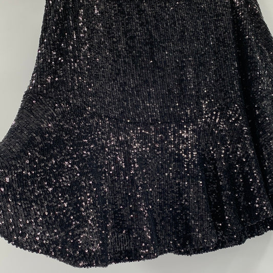 Free People Black Sequin Flare Mini Skirt (Size Medium)