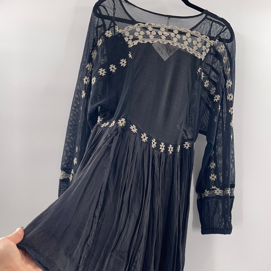 Free People Mesh Embroidered Dress (XS)