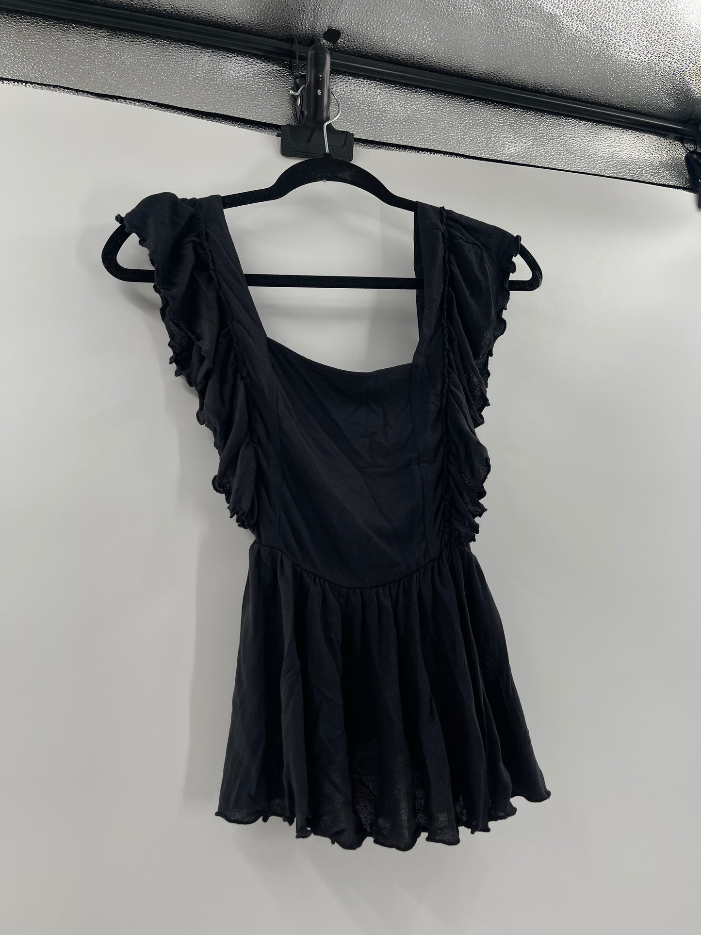 Urban Outfitters Black Ruffle Bodice + Strap Tank (XS)