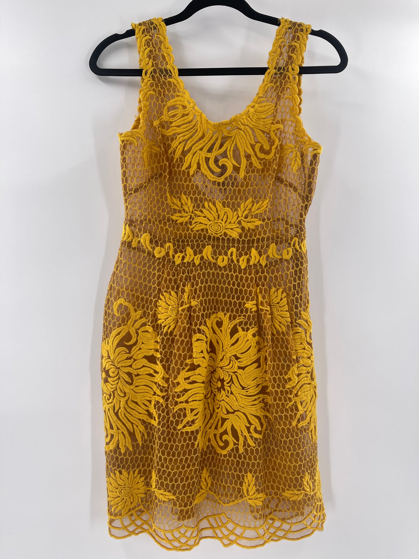 Golden Yellow Embroidered Overlay Dress (Sz4)