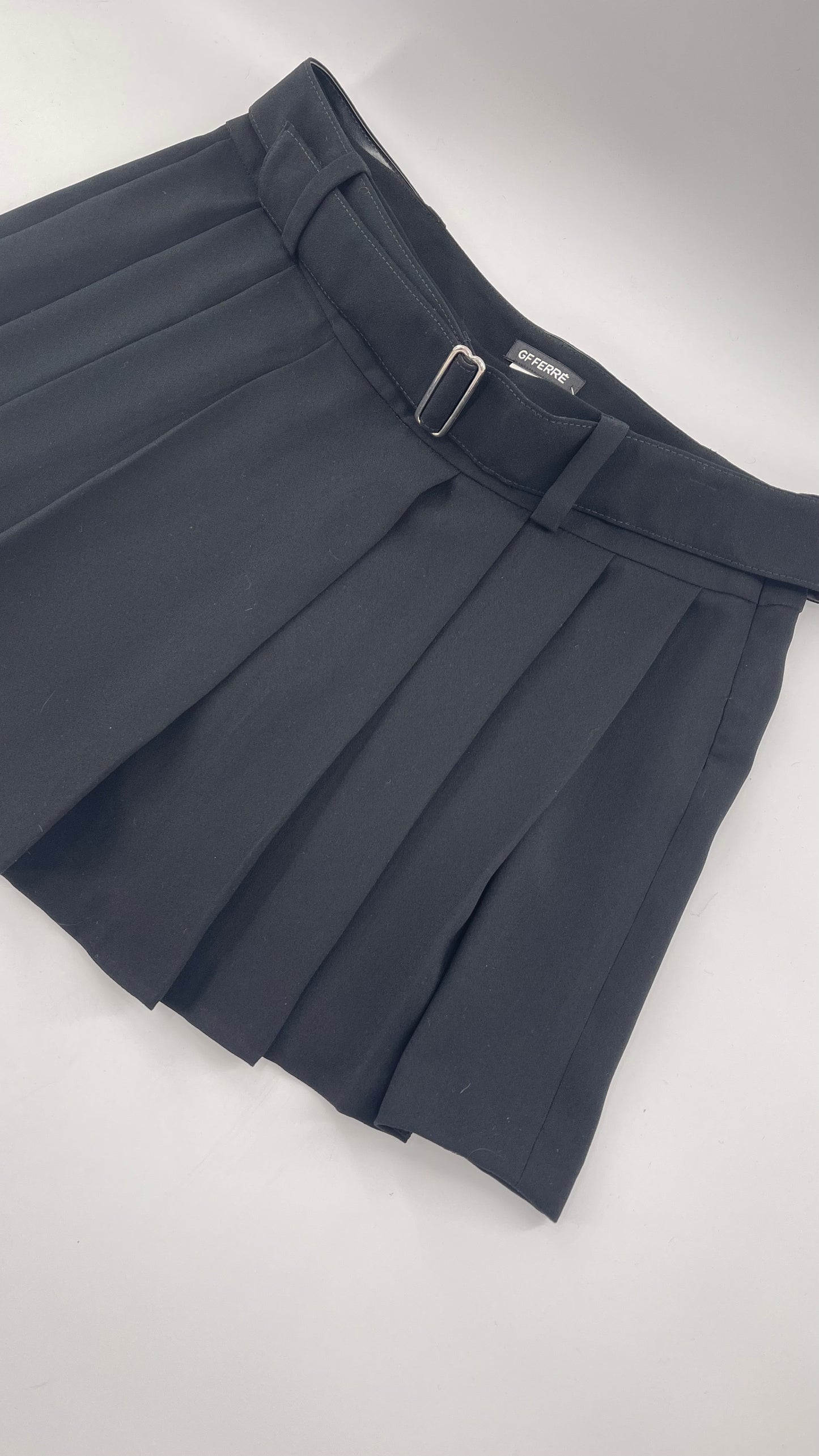 GF FERRE Gianfranco Ferre Black Pleated + Belted Mini Skirt (30/44)