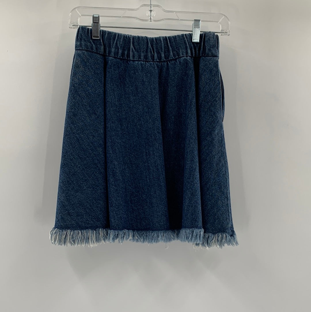 Anthropologie Dark Wash Denim Mini Skirt with Raw Hem (Sz XS)