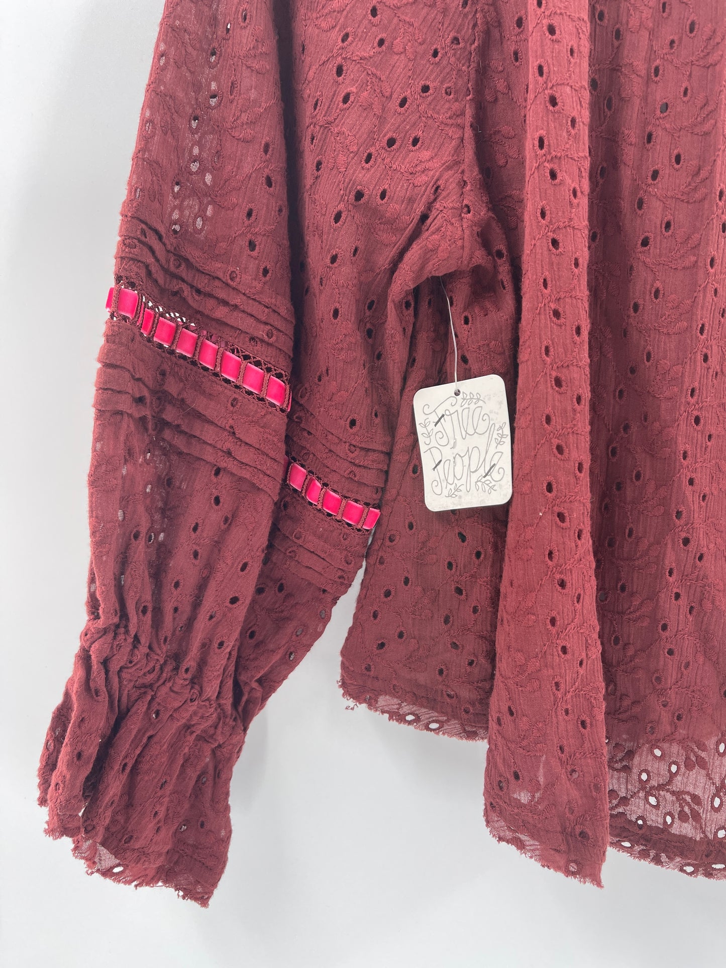 Free People Burgundy Eyelet Blouse (S)