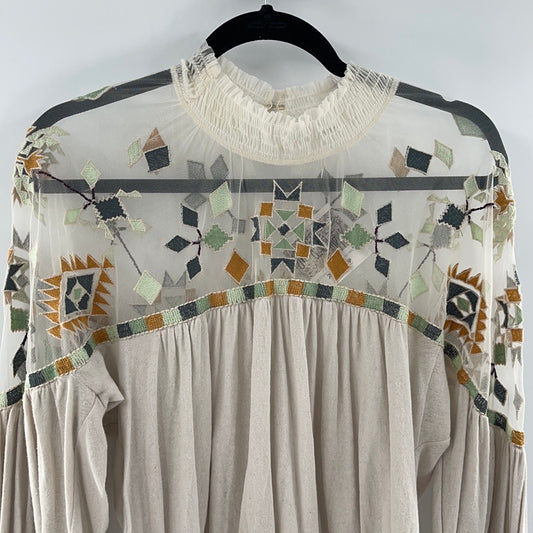 Free People Oatmeal Embroidered Top (S)