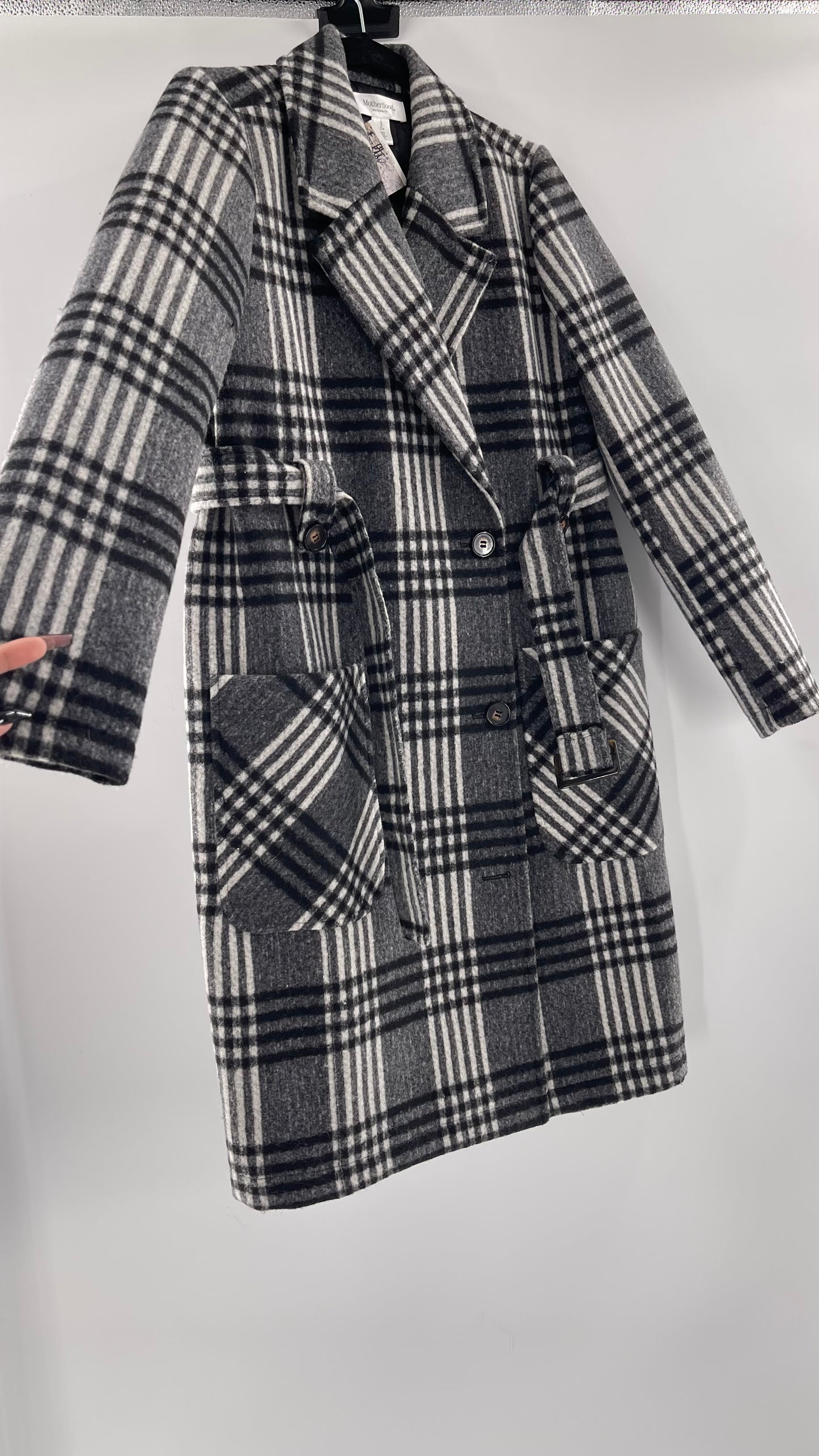 Motherhood Maternity winter coat Black, white, grey plaid - Size S