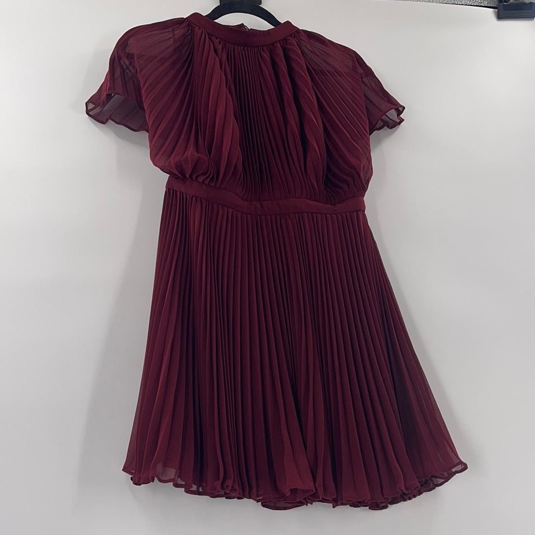 Anthropologie Keepsake Burgundy Cape Detail Mini Dress (Large)