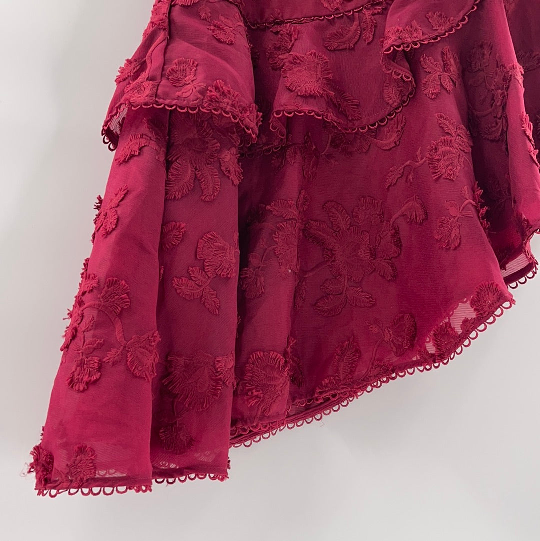 Keepsake Wine Red Mid Length Ruffled Skirt (Size XXS)