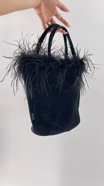 Vintage 1990s Black Ostrich Feather Bag