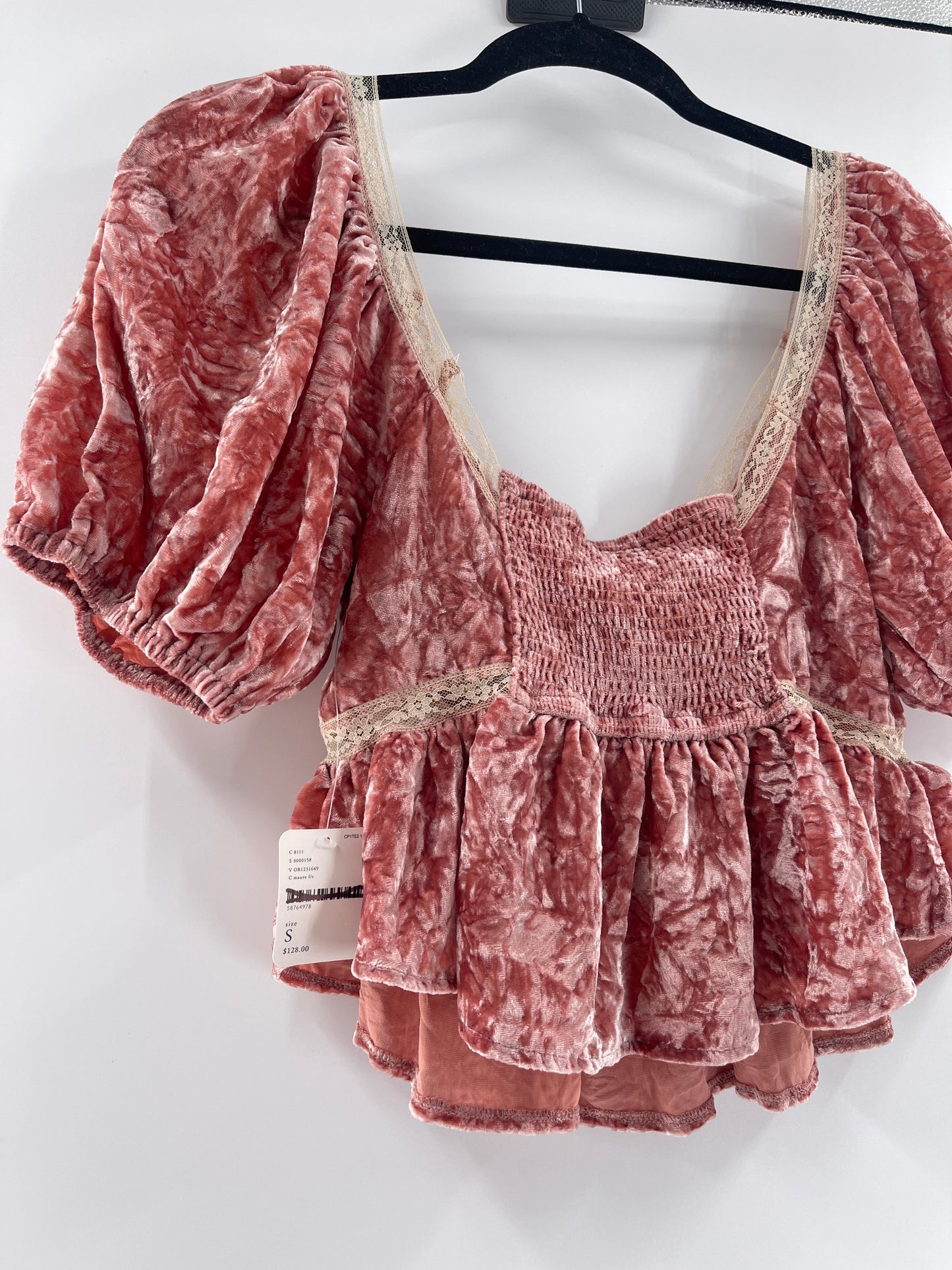 Free People Yours Truly Pink Crushed Velvet Crop (Small)