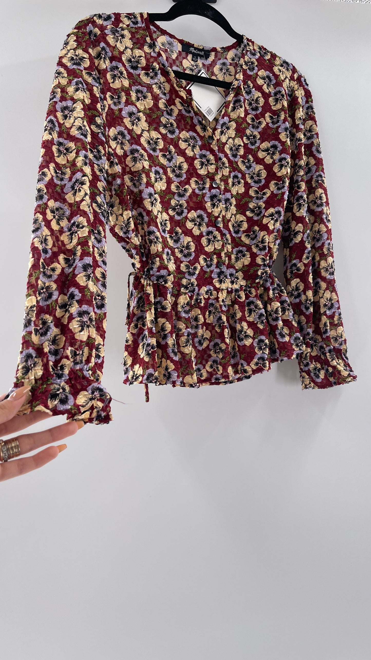 Madewell Burgundy Floral Blouse (Large)