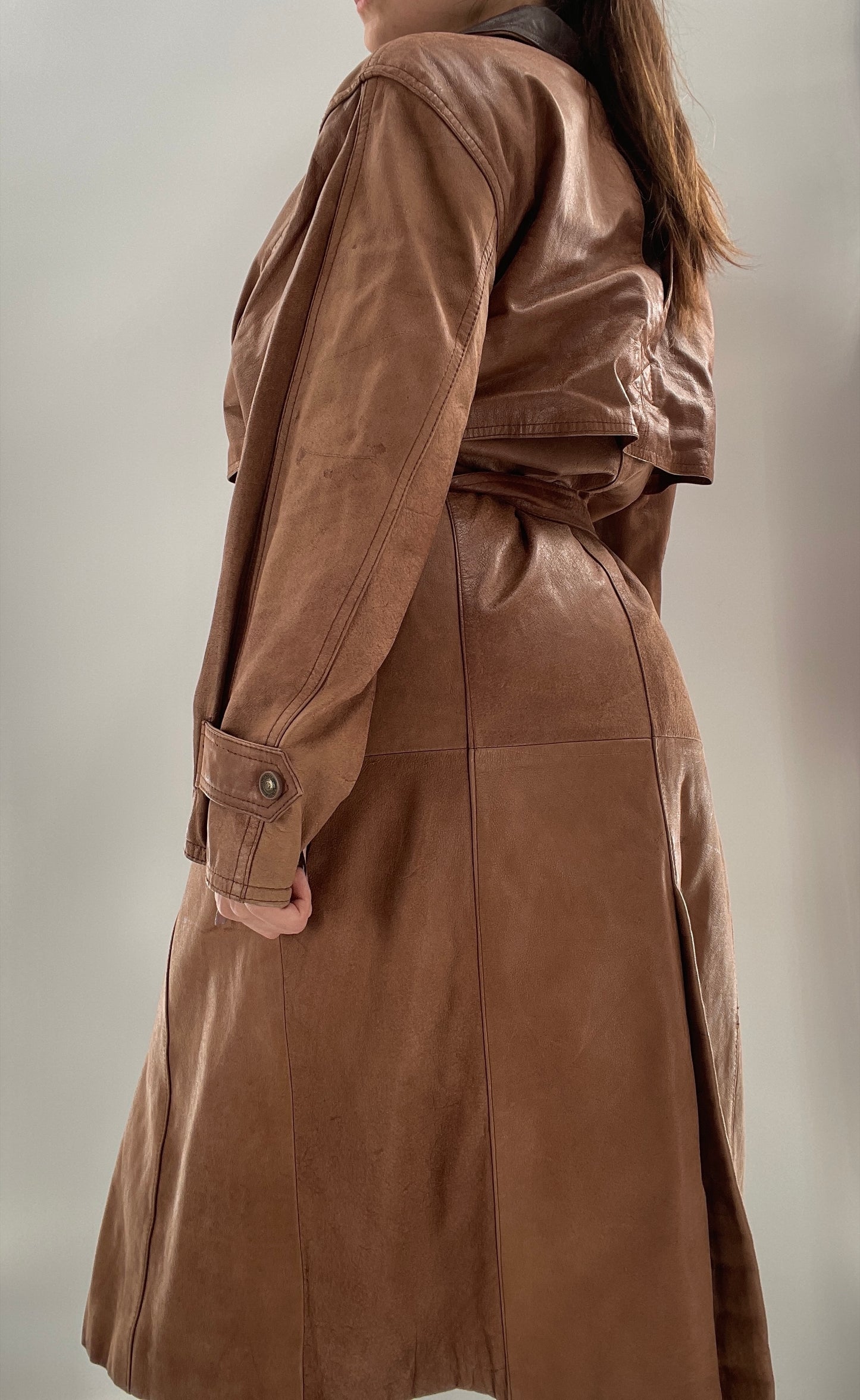 Adventure Bound By Wilsons Vintage Leather Trench Coat with Belt and Front Zipper and Removable Lining - Size M