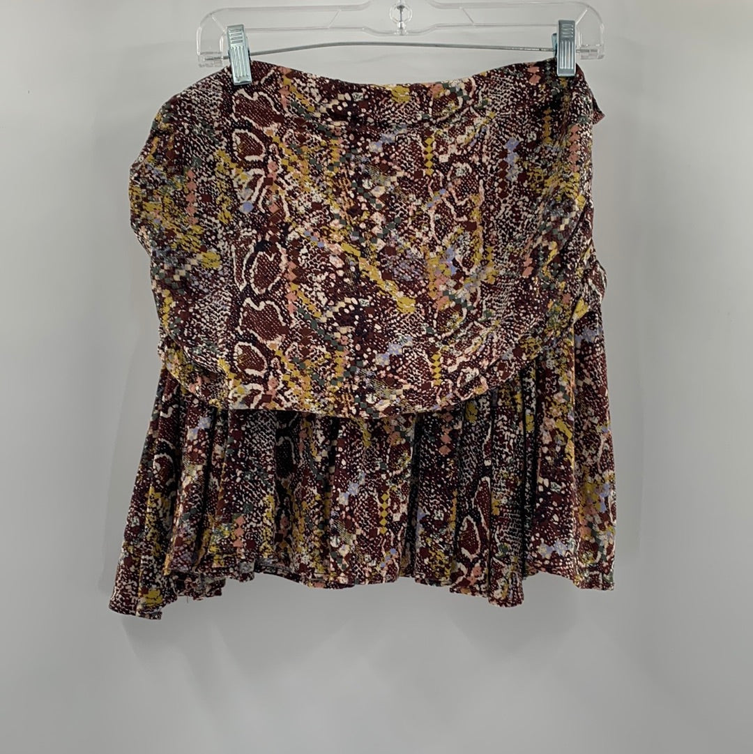 Free People Brown with Yellow Green Pink Snake Print Mini Skirt(Size 6)