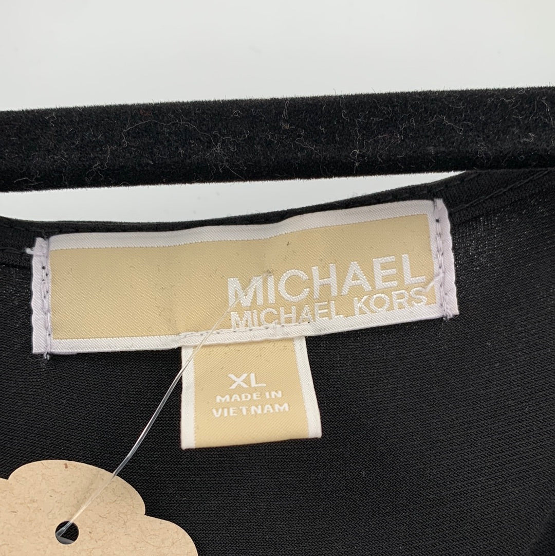 Michael Kors Black Ruched With Gold Size Zipper Asymmetrical Hem Maxi Dress(Size XL)
