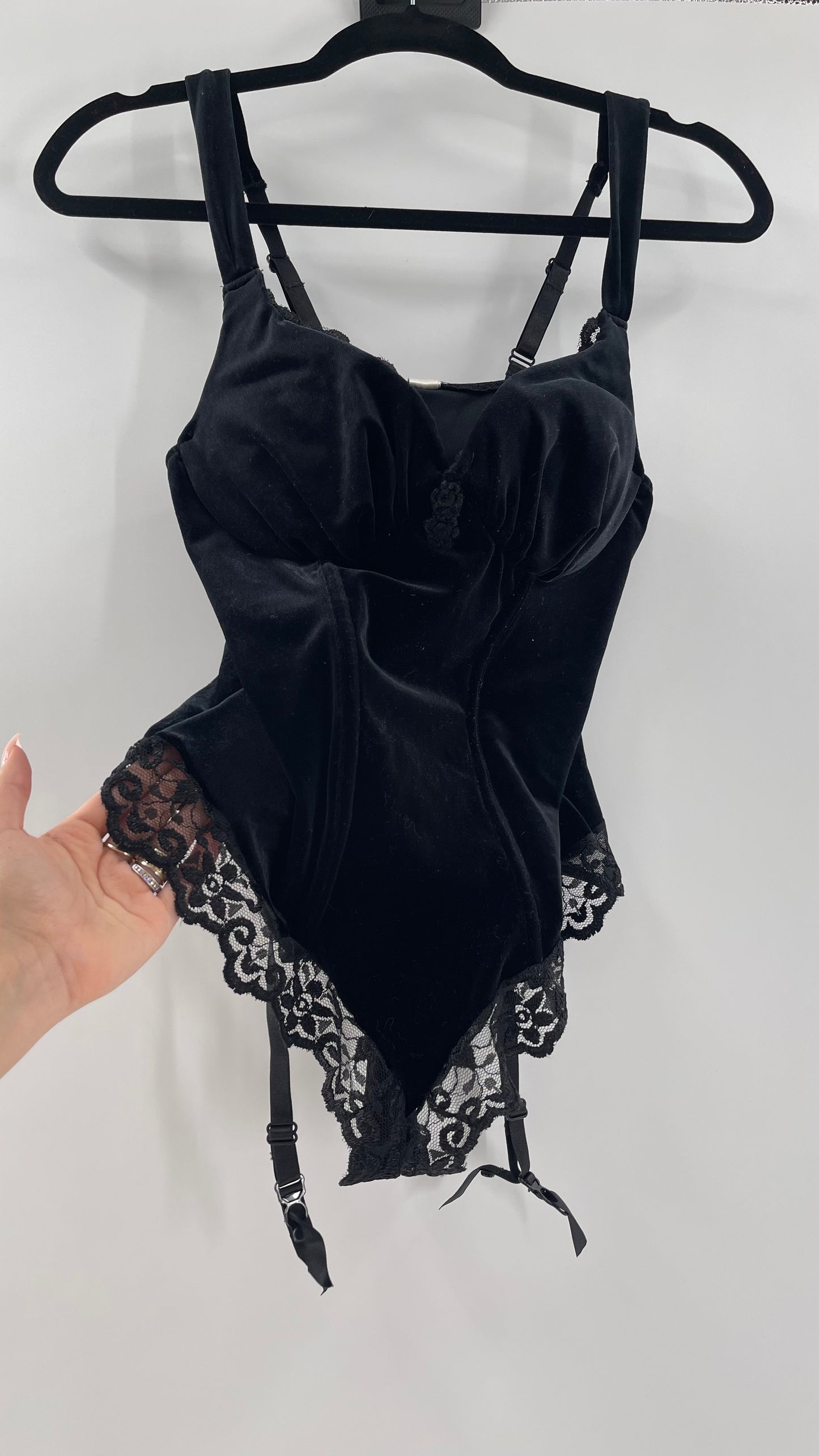 Deadstock Vintage Victoria’s Secret Black Velvet Corseted Body (Large)