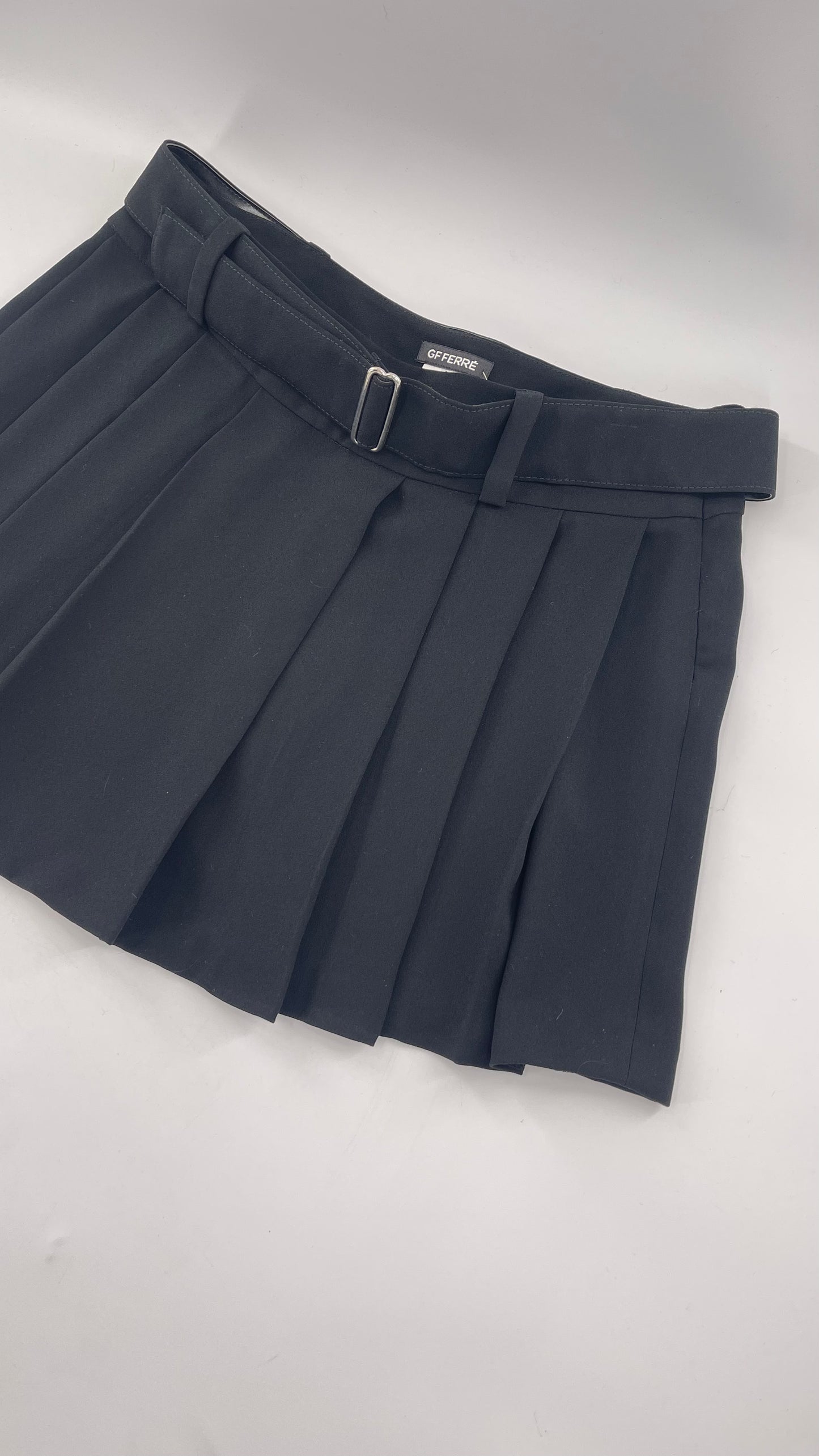 GF FERRE Gianfranco Ferre Black Pleated + Belted Mini Skirt (30/44)