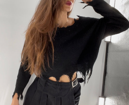 Black Distressed Sweater (Small)