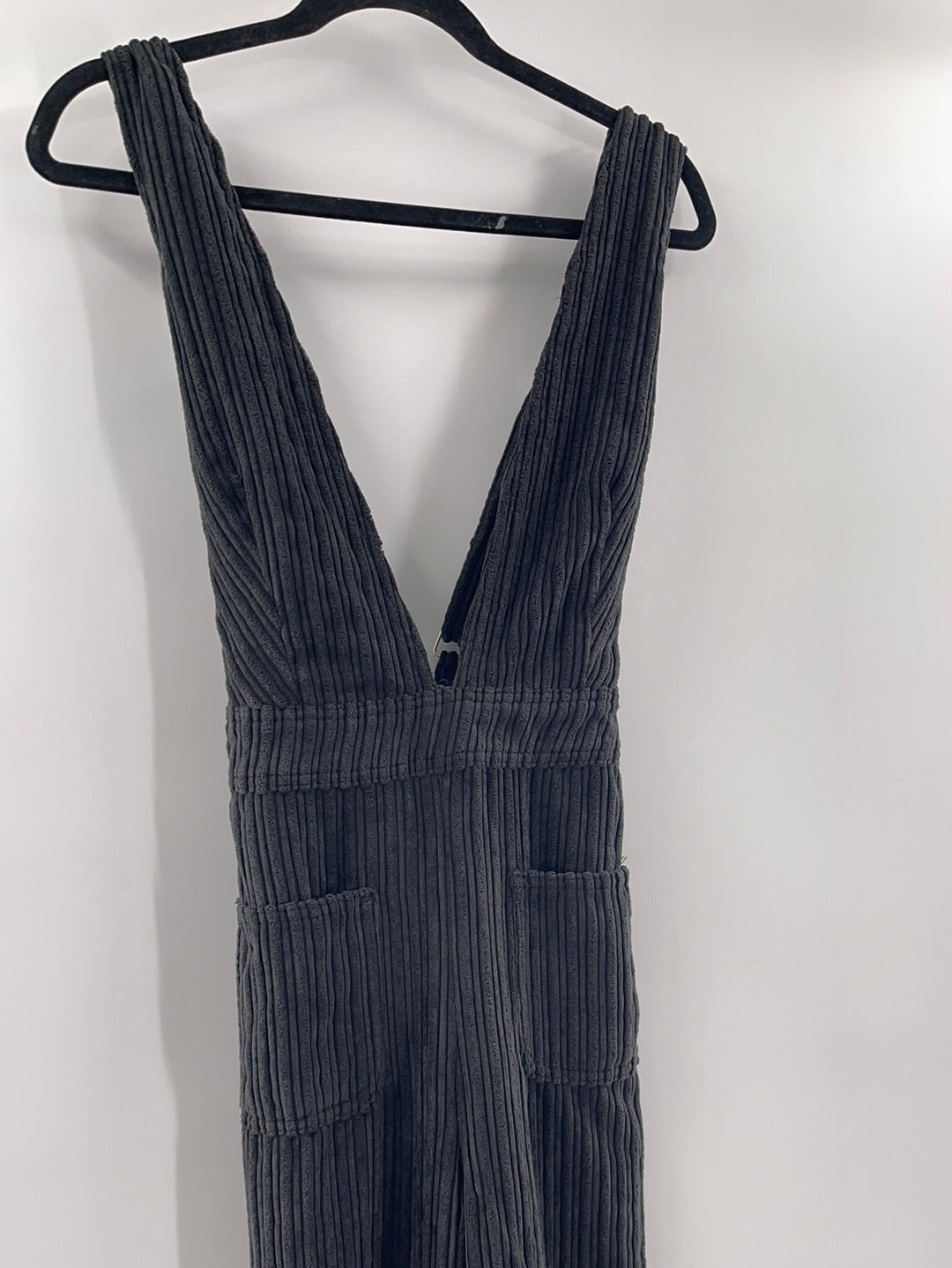 BDG Urban Outfitters Black Corduroy Backless Crossed Back Straps Jumpsuit (Size 10)
