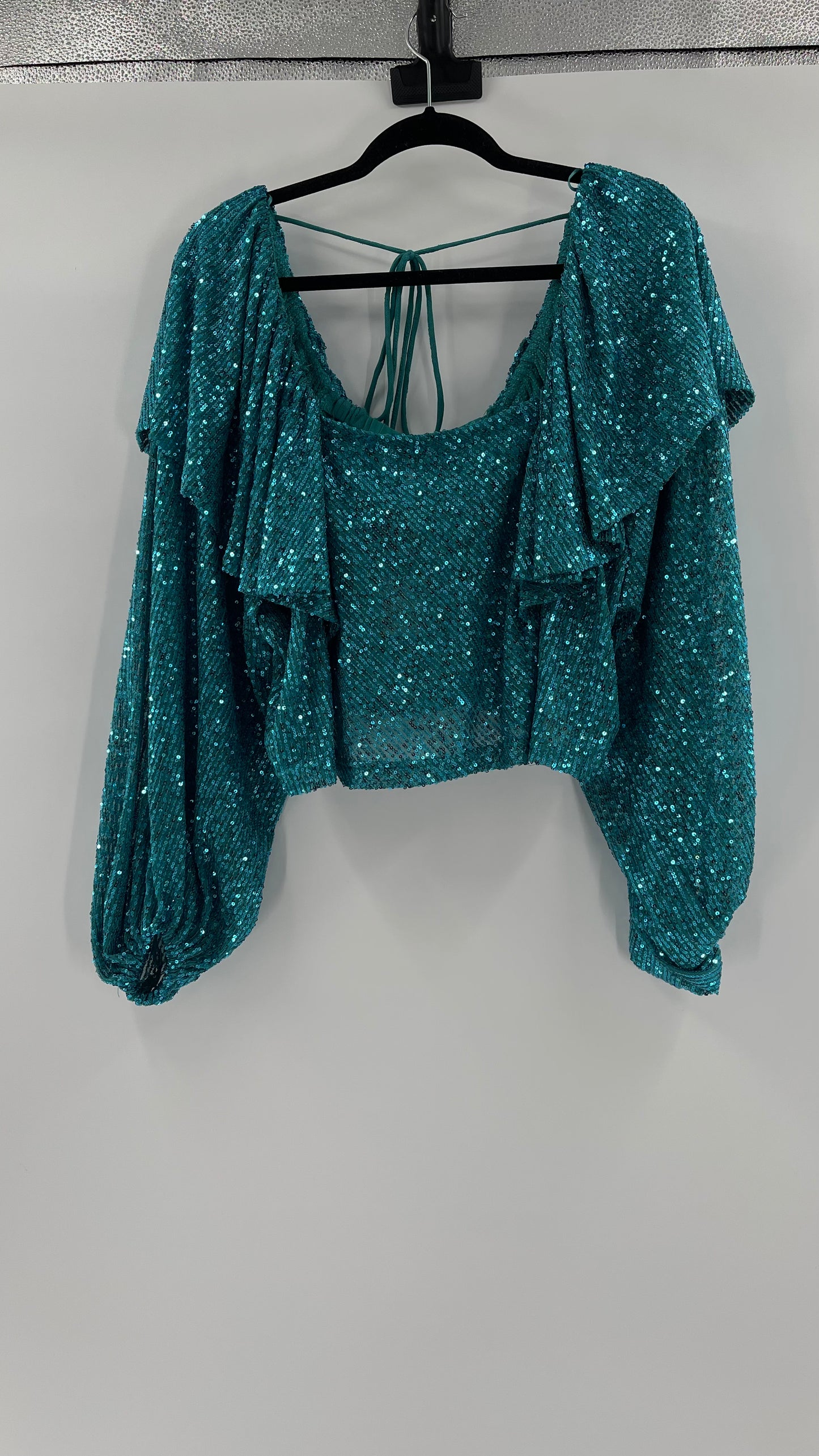 Free People Blue Sequin Long Sleeve (XS)