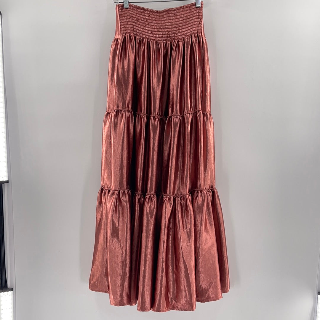 Free People Metallic Rose Elastic Band Skirt (Size XS)