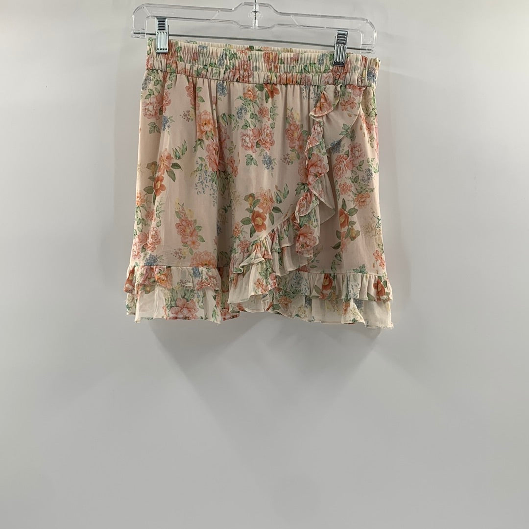 Zara - Timeless Flower Print Overlap Ruffle Mini Skirt (Size Small)