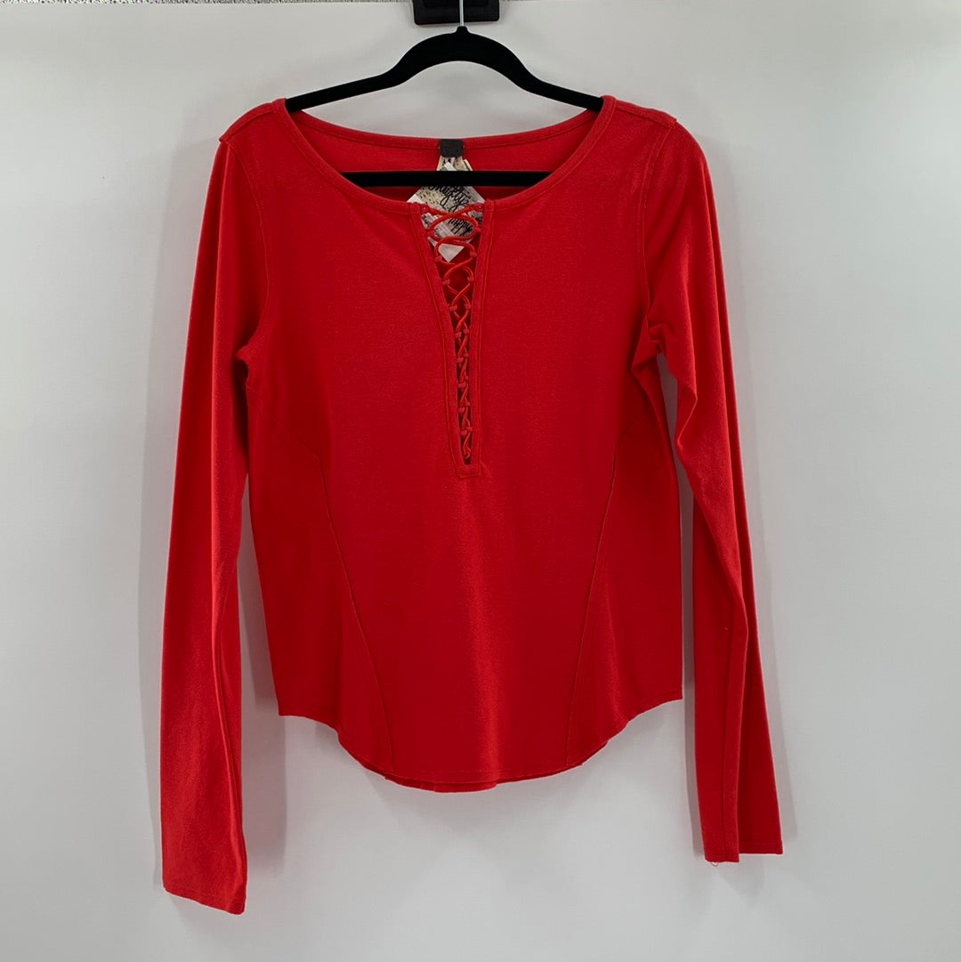 Free people Red lace up long sleeve (M)