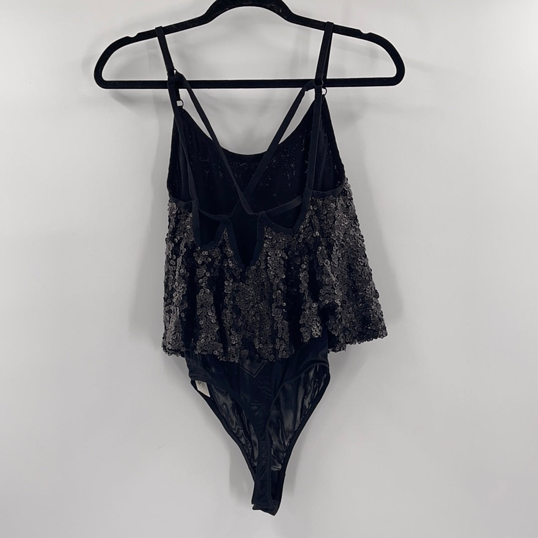 Free People Black Sequin Bodysuit (M)