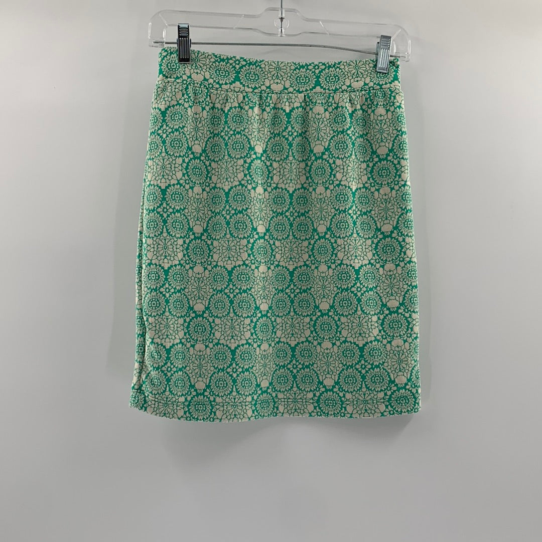 Renee C - Anthropologie - Green Floral Stitched Mini Skirt (Size Small)