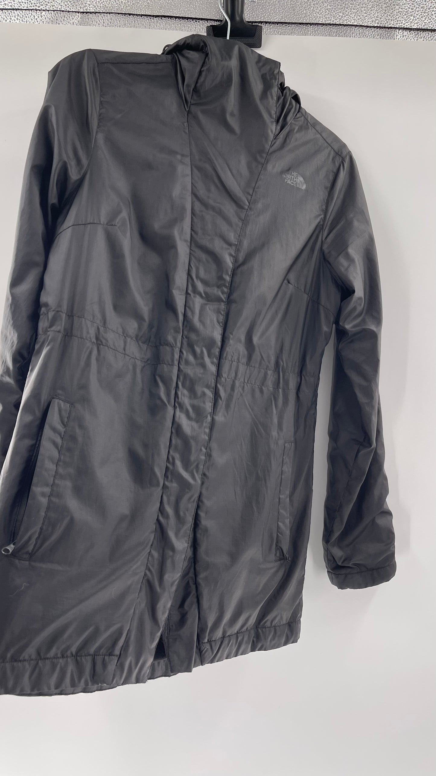 The North Face Black Nylon Front Zipper Hooded Coat - Size S