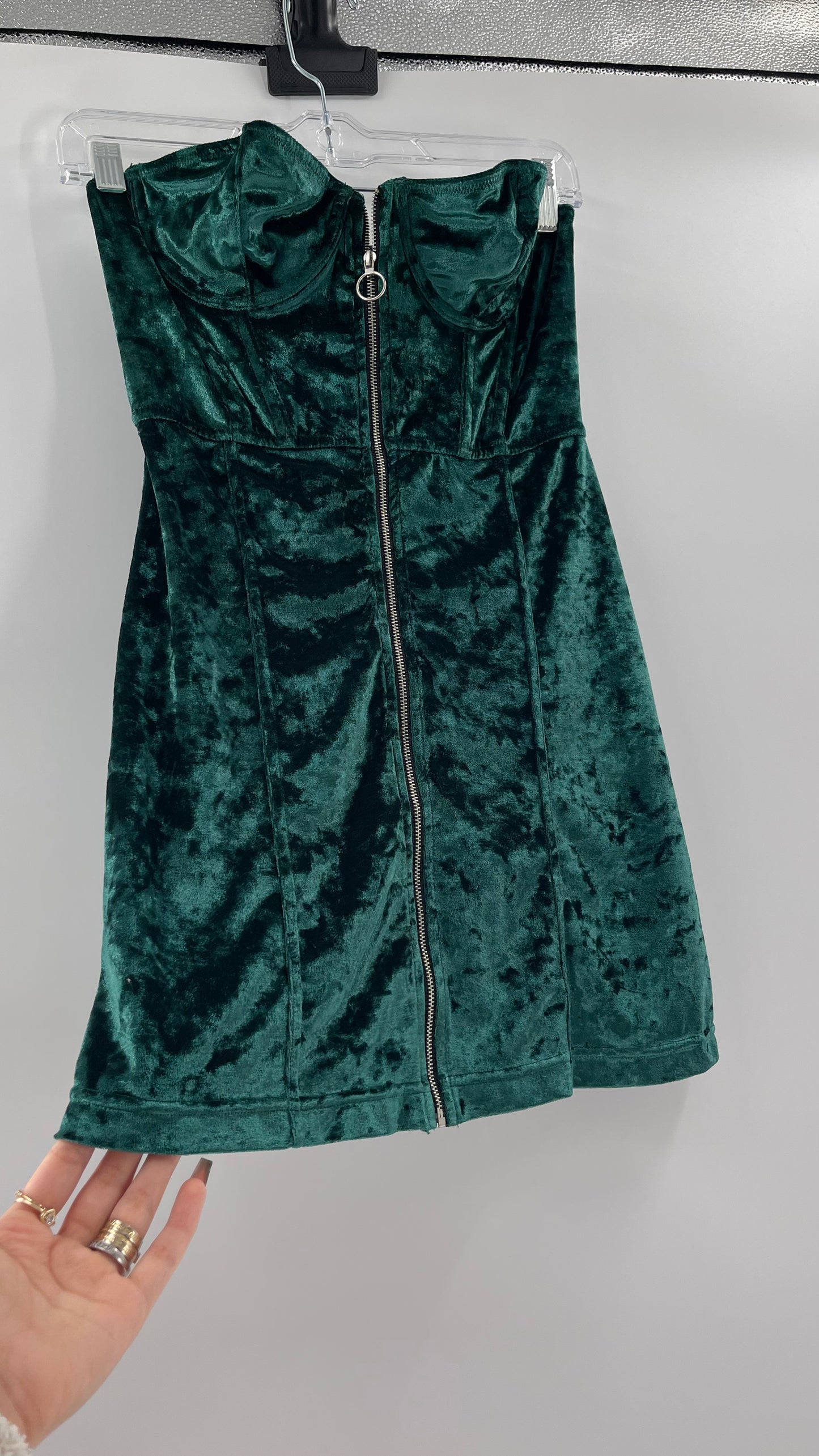 Emerald Green Urban Outfitters Zip Front Corset Dress (Small)