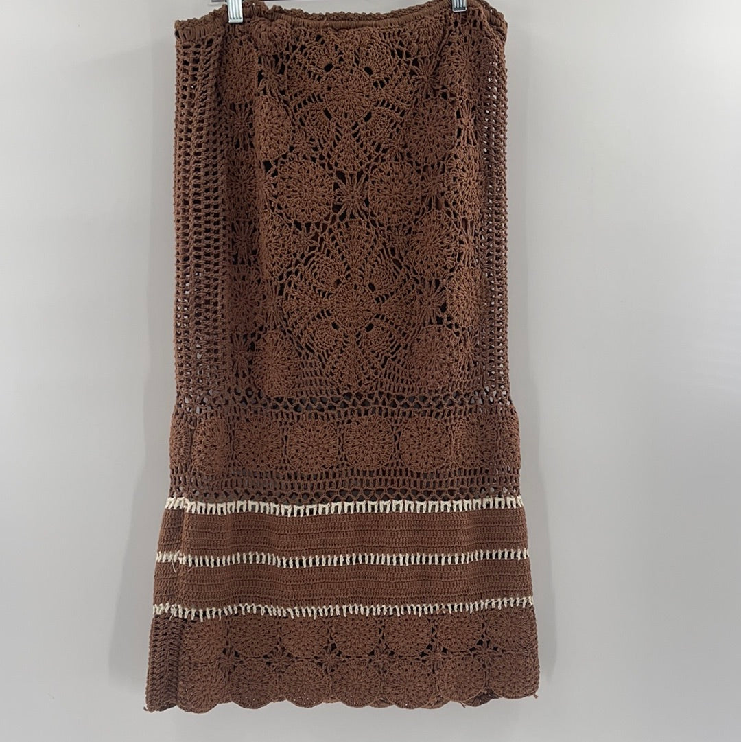 Free People Brown Short with  Flowered Crochet Long Skirt (Size L)