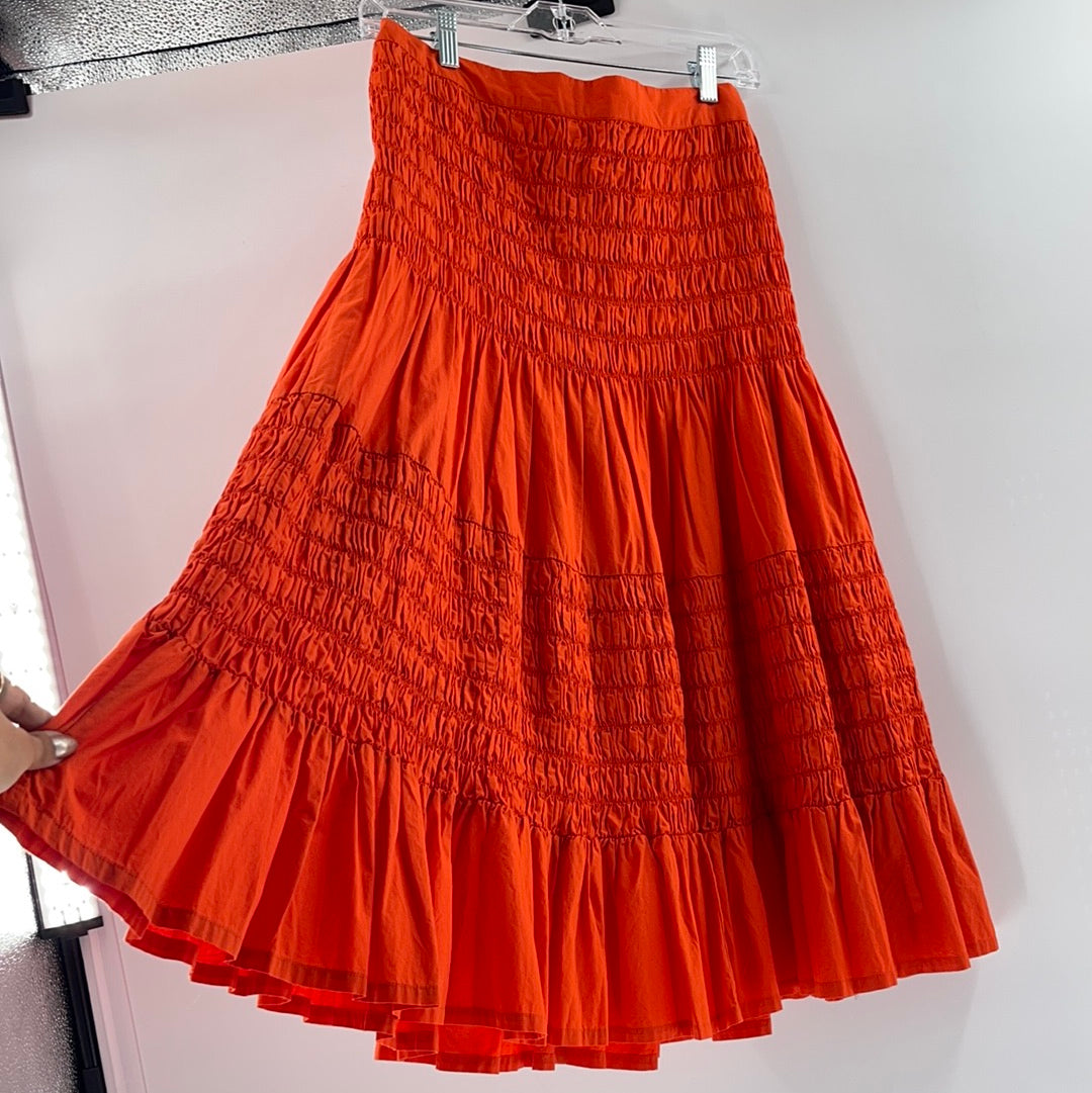 Anthropologie - Orange/Mango Ribbed Ruffle Skirt (Size 6)