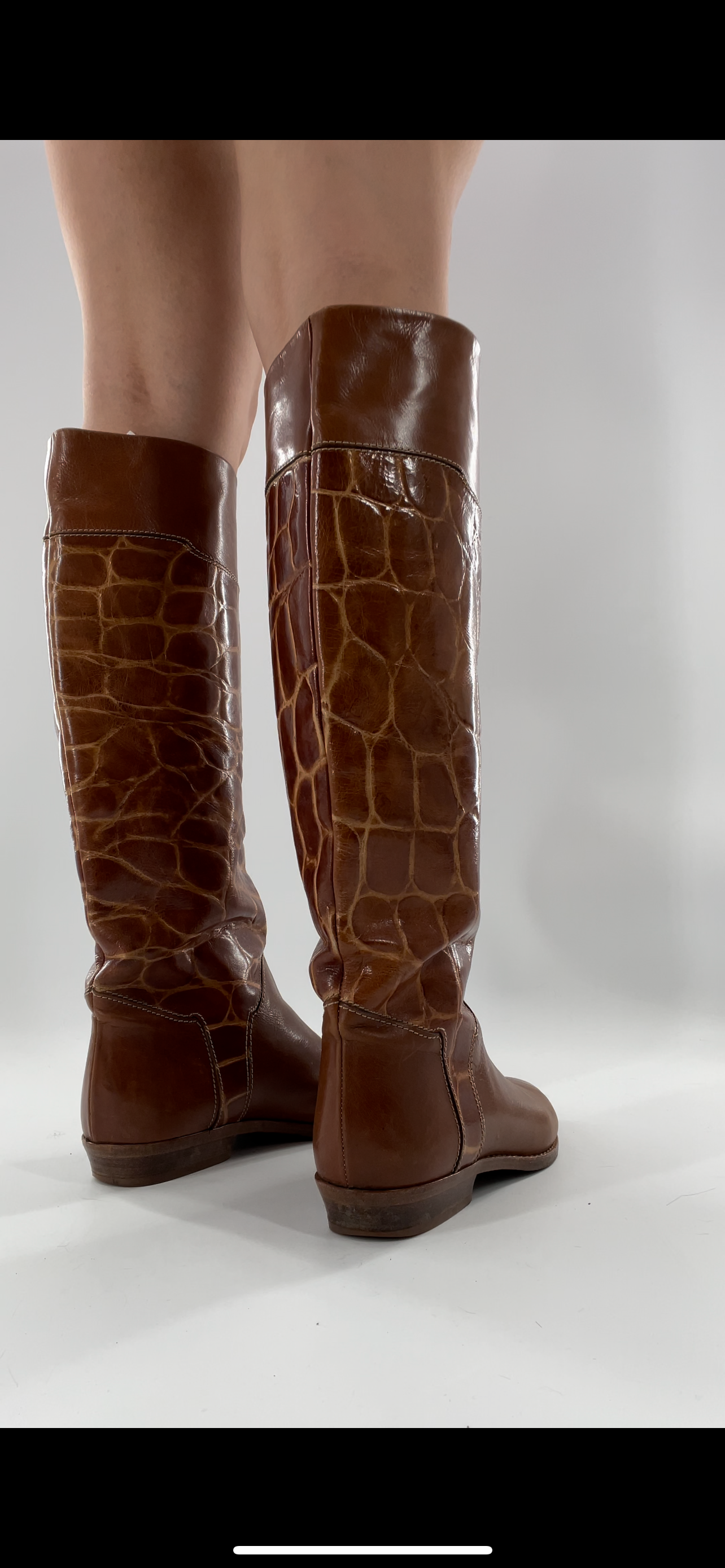 Joan & David Brown Leather Cowboy Snake Print Boots