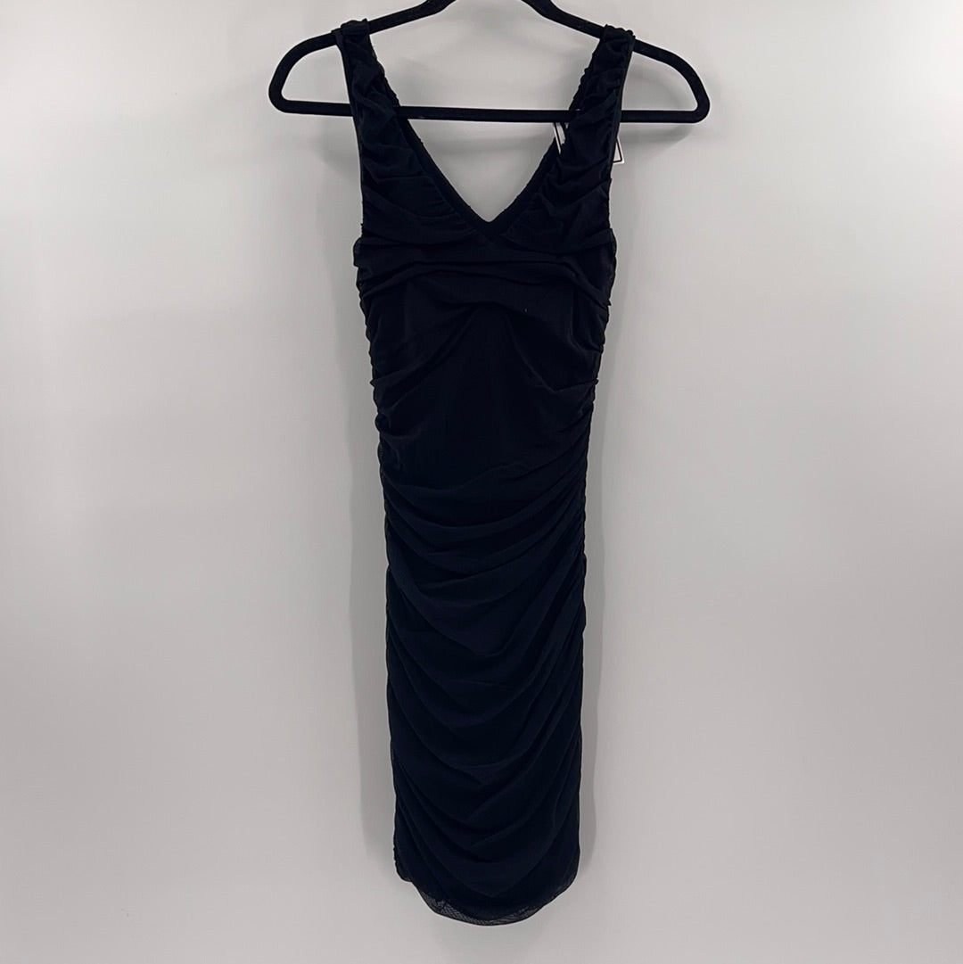Express - Black Ruched Mesh Mini Dress (XS)
