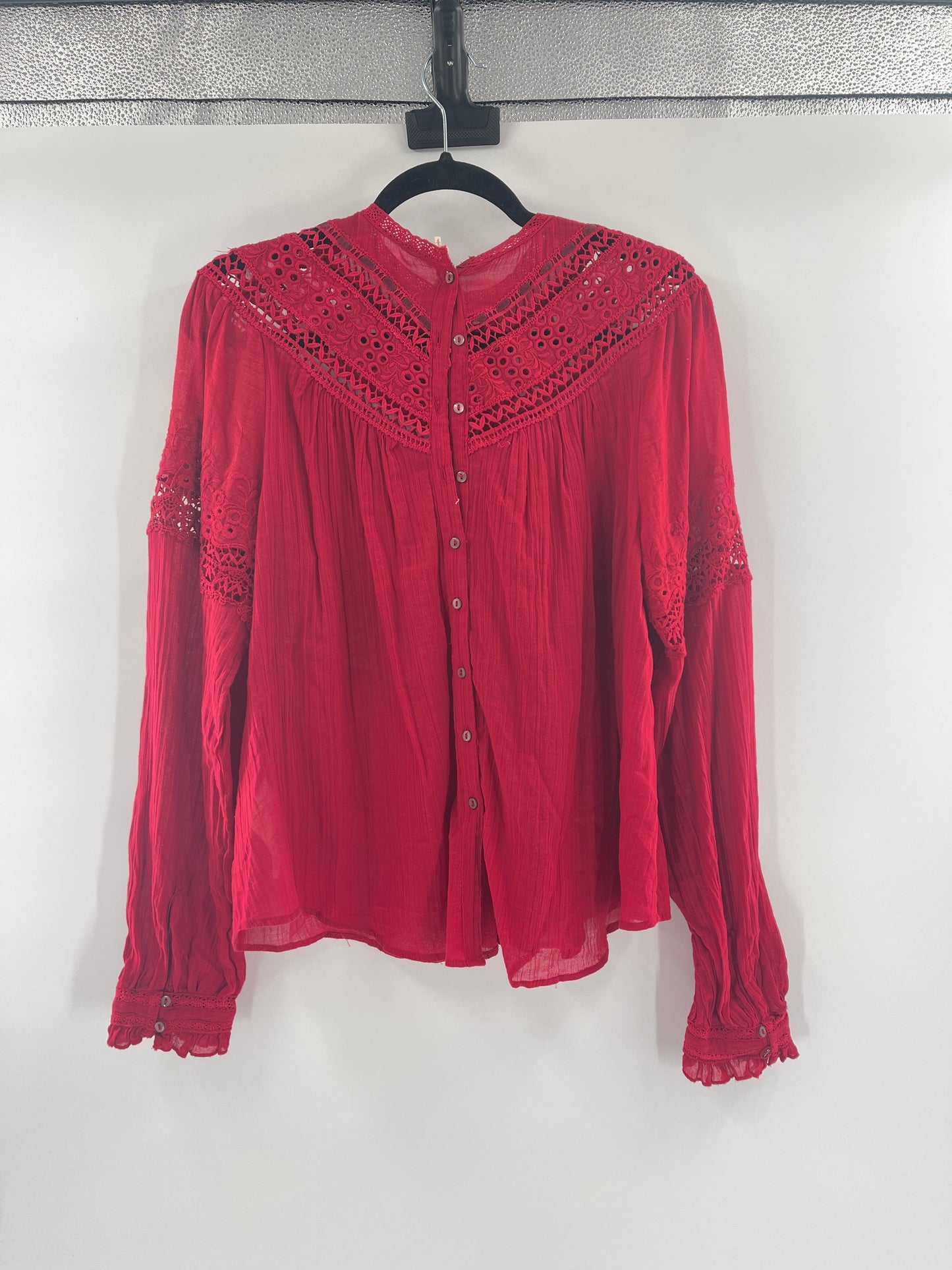 Free People Red Ribbon + Lace Blouse (S)