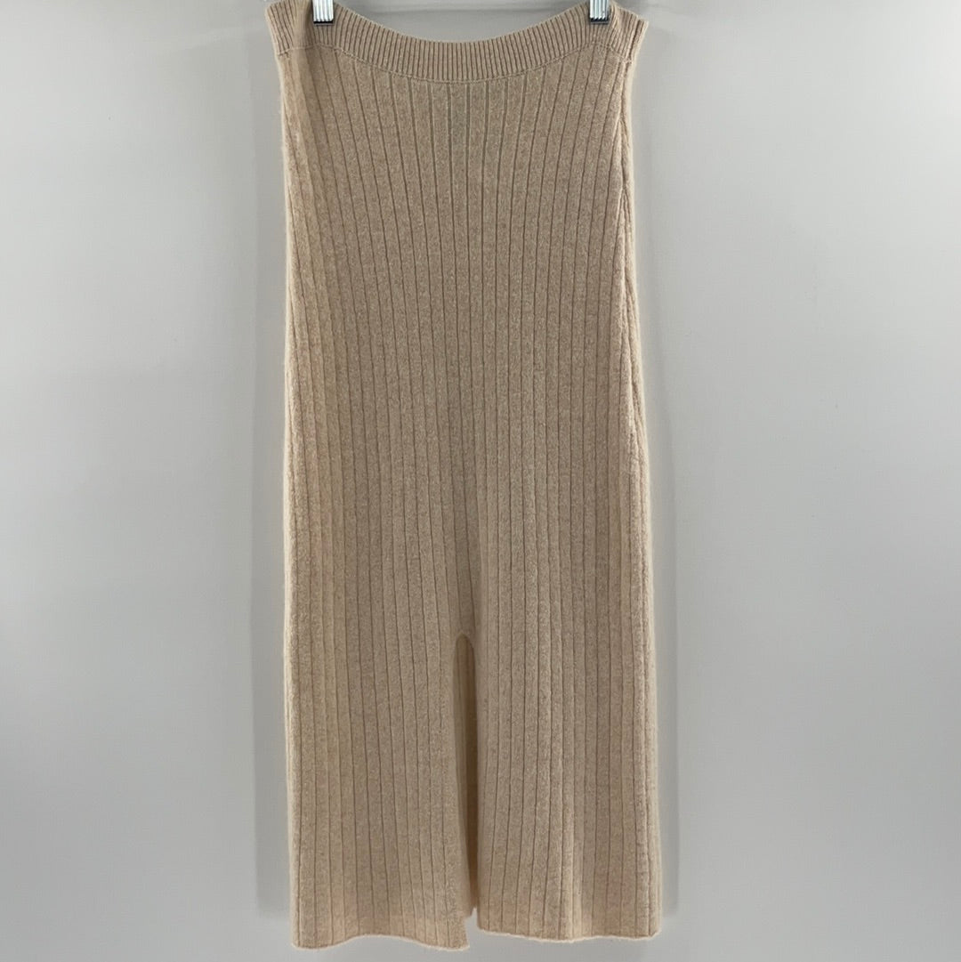 Free People - Soft 92% Cashmere Knit Beige Ribbed Vented Skirt (Size Medium)