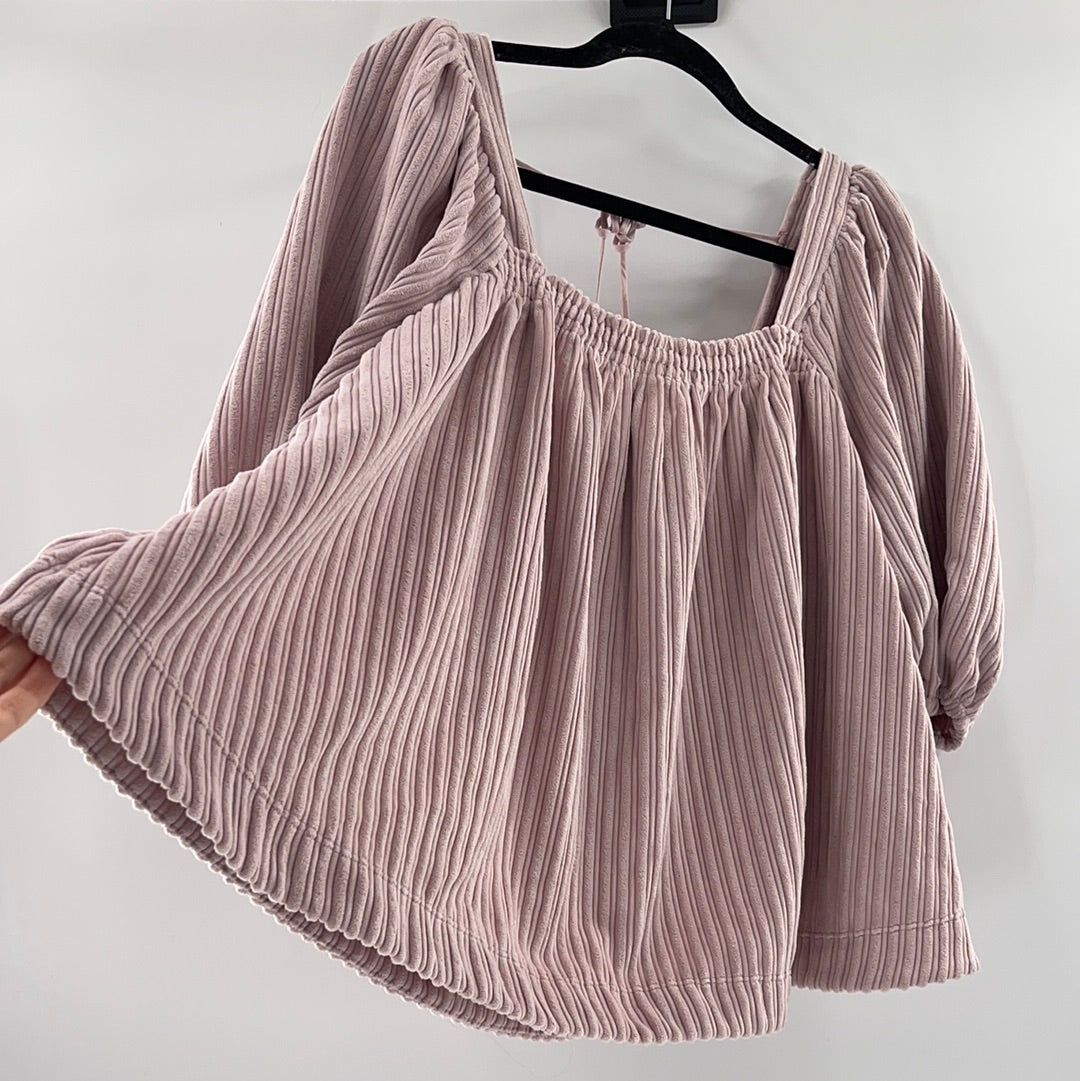 Free People  Dust Pink Corduroy Ballon Sleeve Top (Size M)