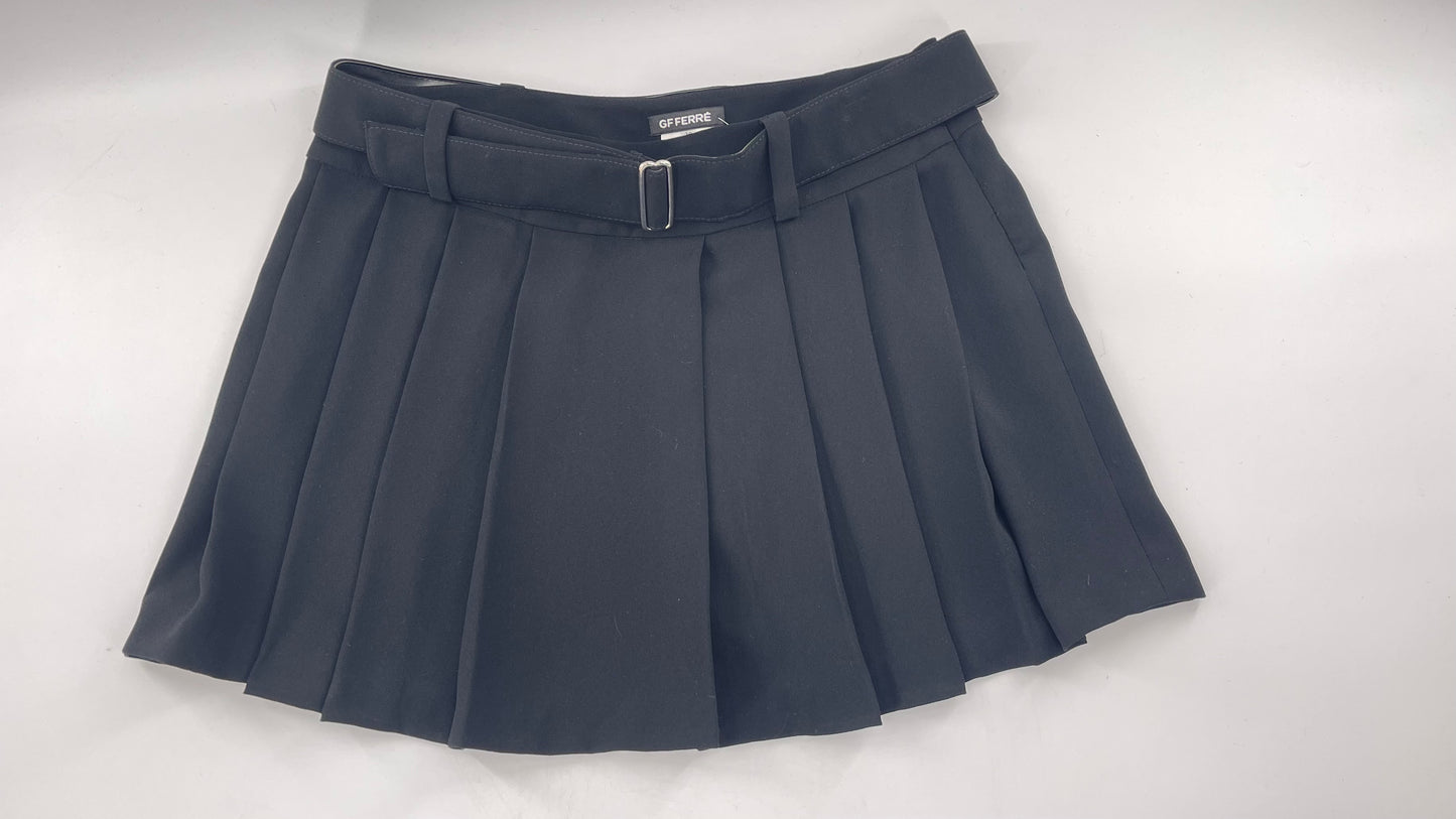 GF FERRE Gianfranco Ferre Black Pleated + Belted Mini Skirt (30/44)