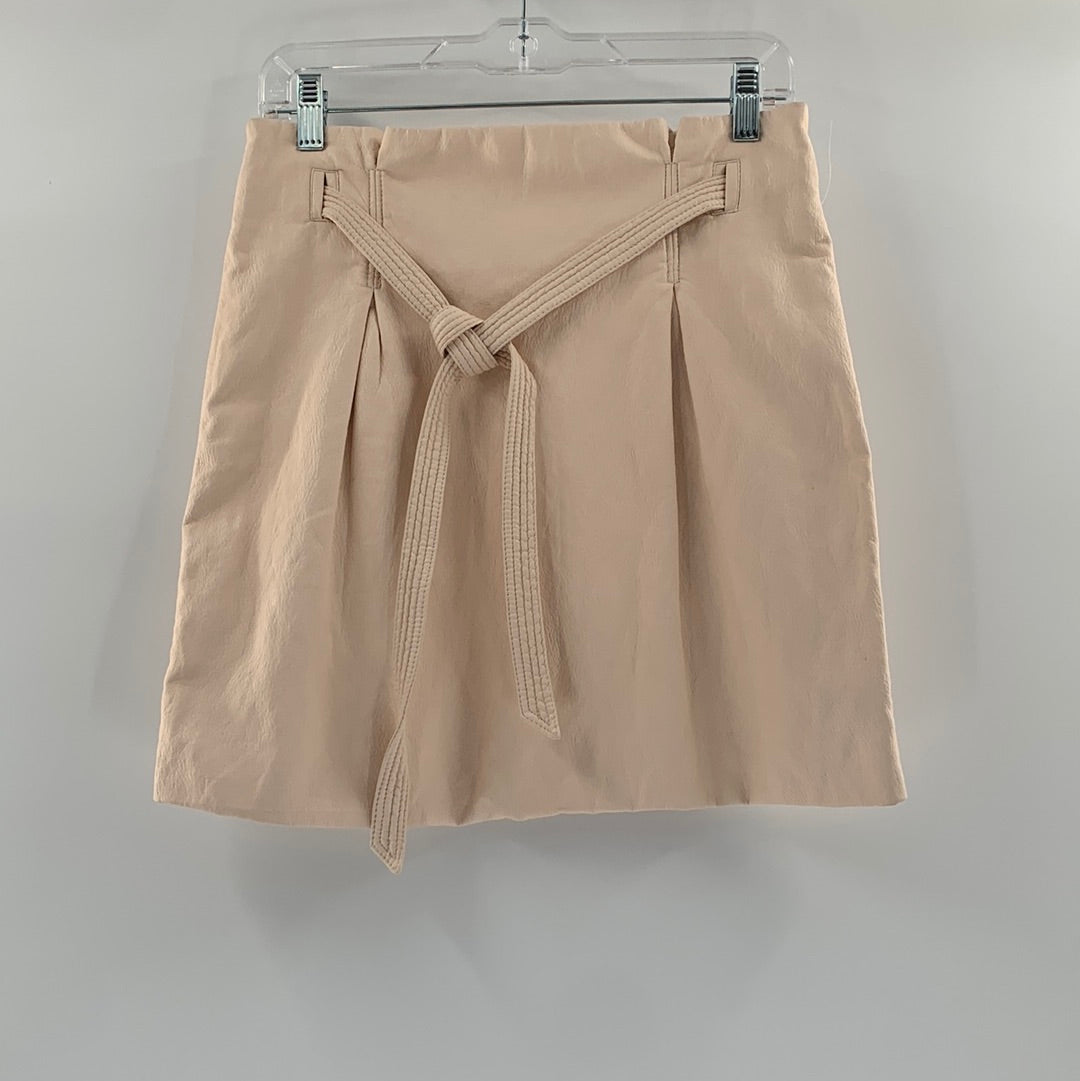 Free People Vegan Leather Off-White Mini Skirt with Belt (Size 8)