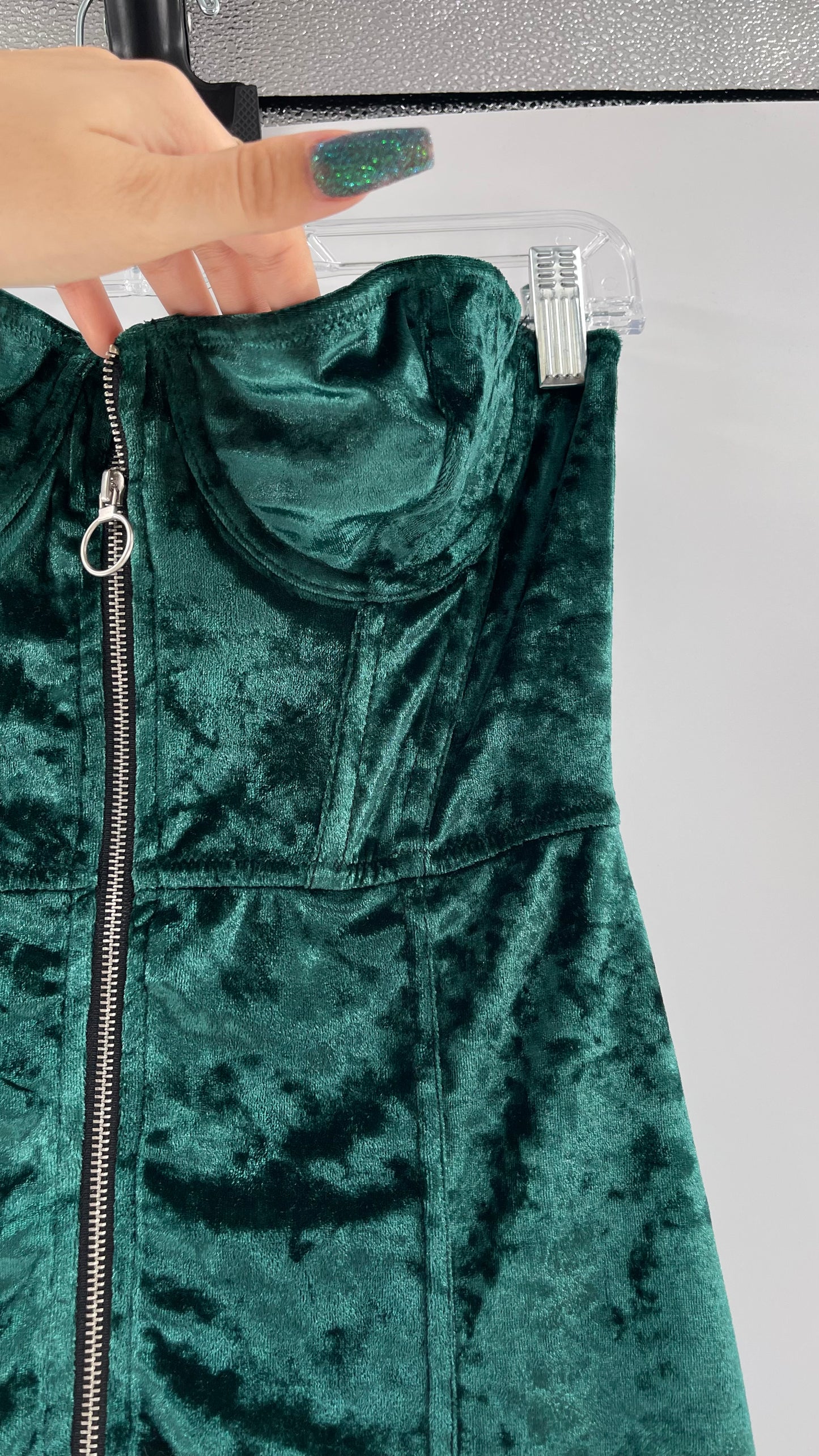 Emerald Green Urban Outfitters Zip Front Corset Dress (Small)