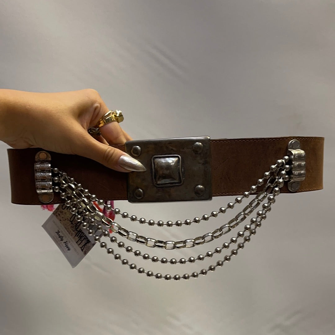 Streets Ahead thick leather belt with draping chains