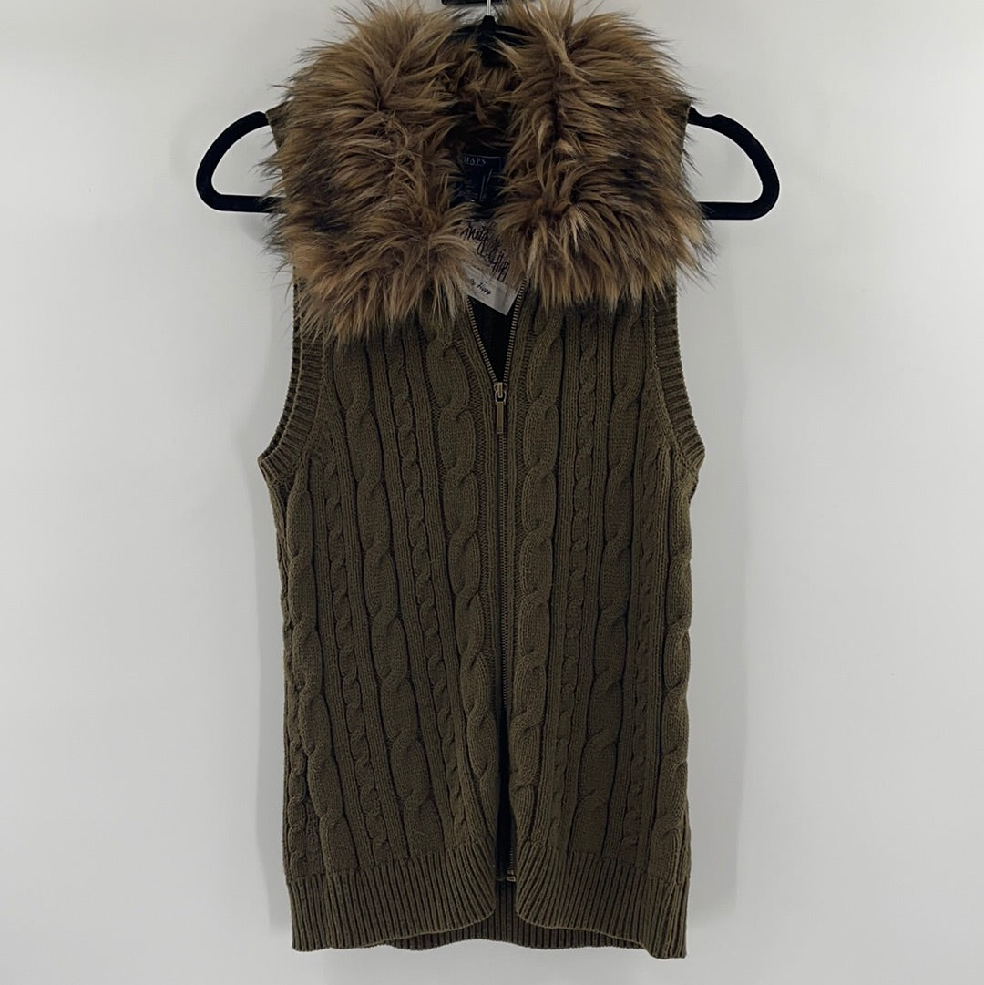 CHAPS Fur Collared Zip Up Tank (S)