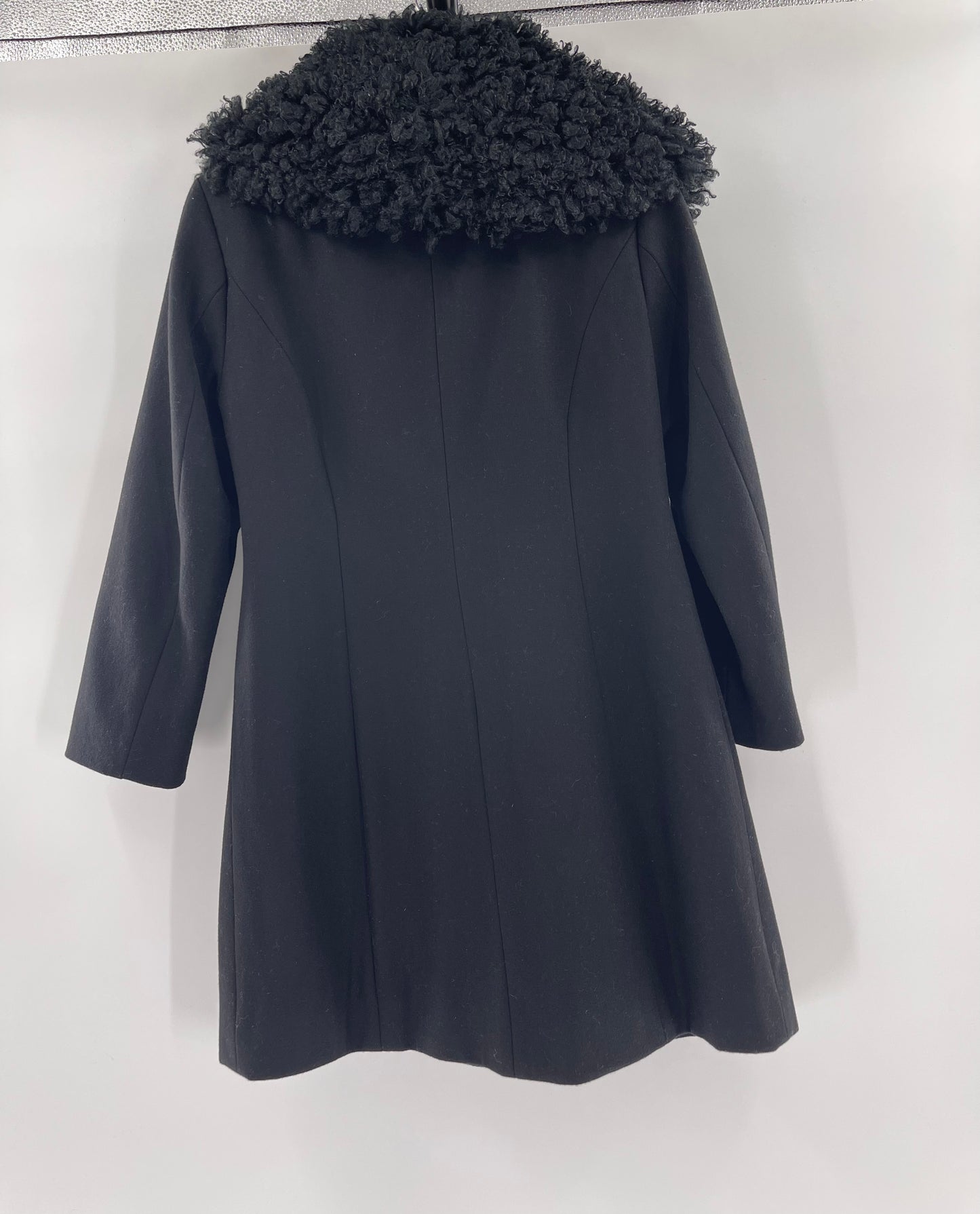 Laundry By Shelli Segal Black Wool Coat With Faux Fur Trimming (Size 8)