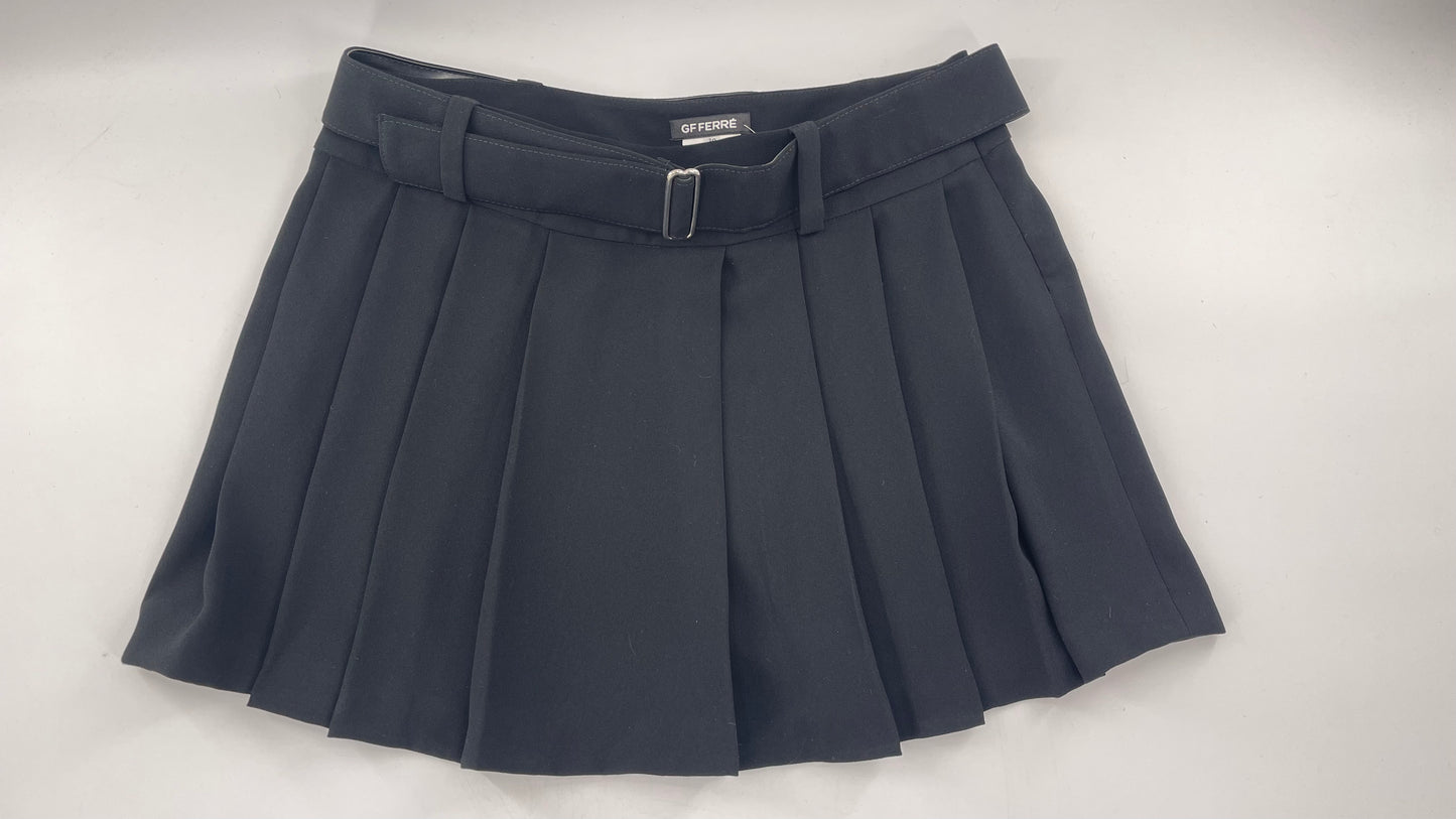 GF FERRE Gianfranco Ferre Black Pleated + Belted Mini Skirt (30/44)