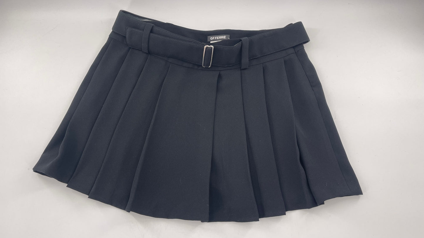 GF FERRE Gianfranco Ferre Black Pleated + Belted Mini Skirt (30/44)