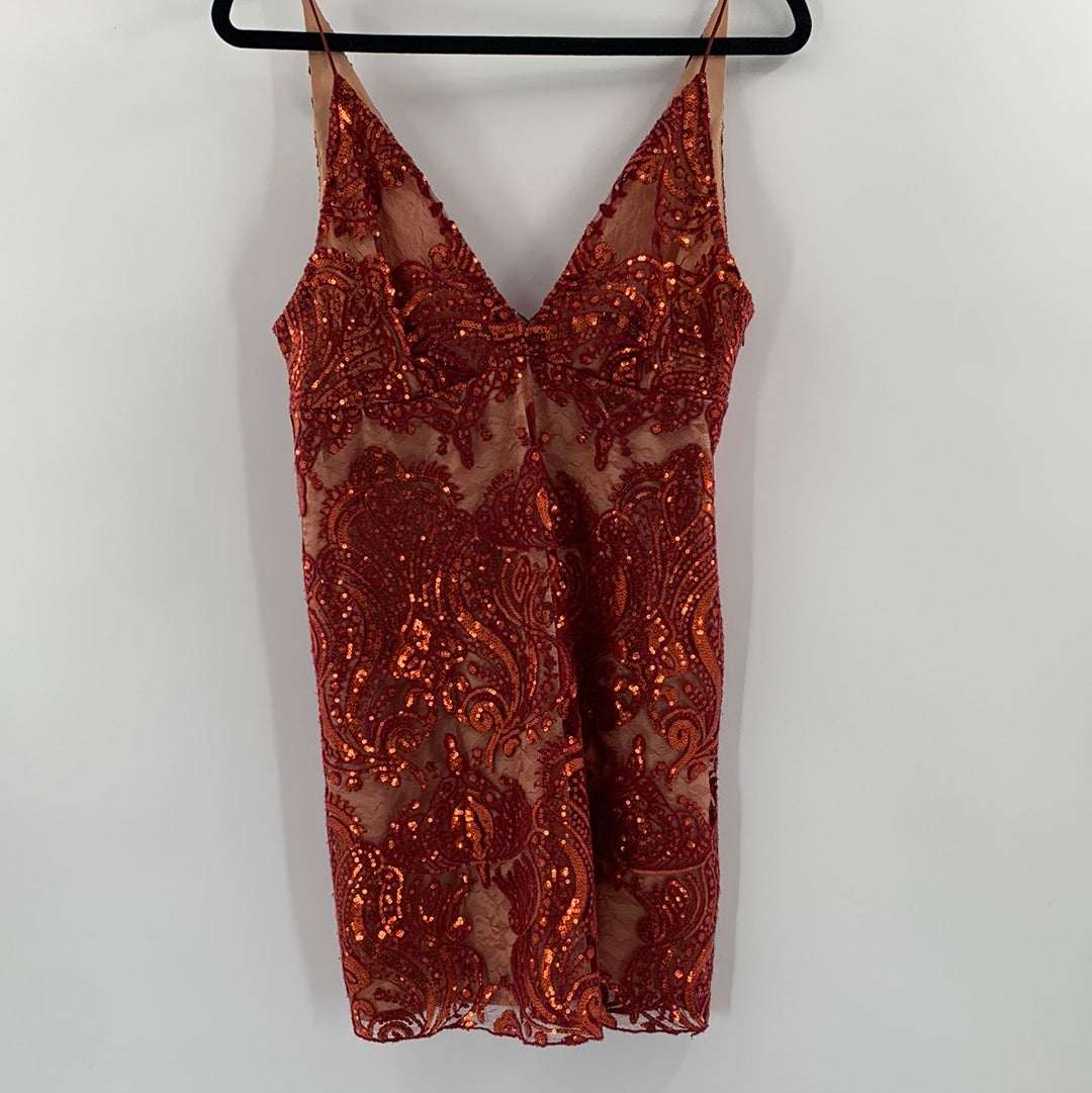 Free People Red Sequin Lace Mini Dress (Sz6)