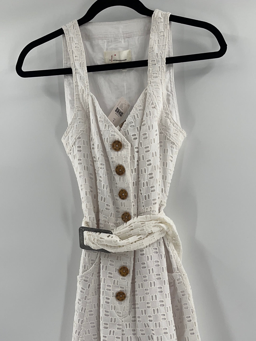 Anthropologie - White Beachy Eyelet Button Up Jumpsuit (Size 4)