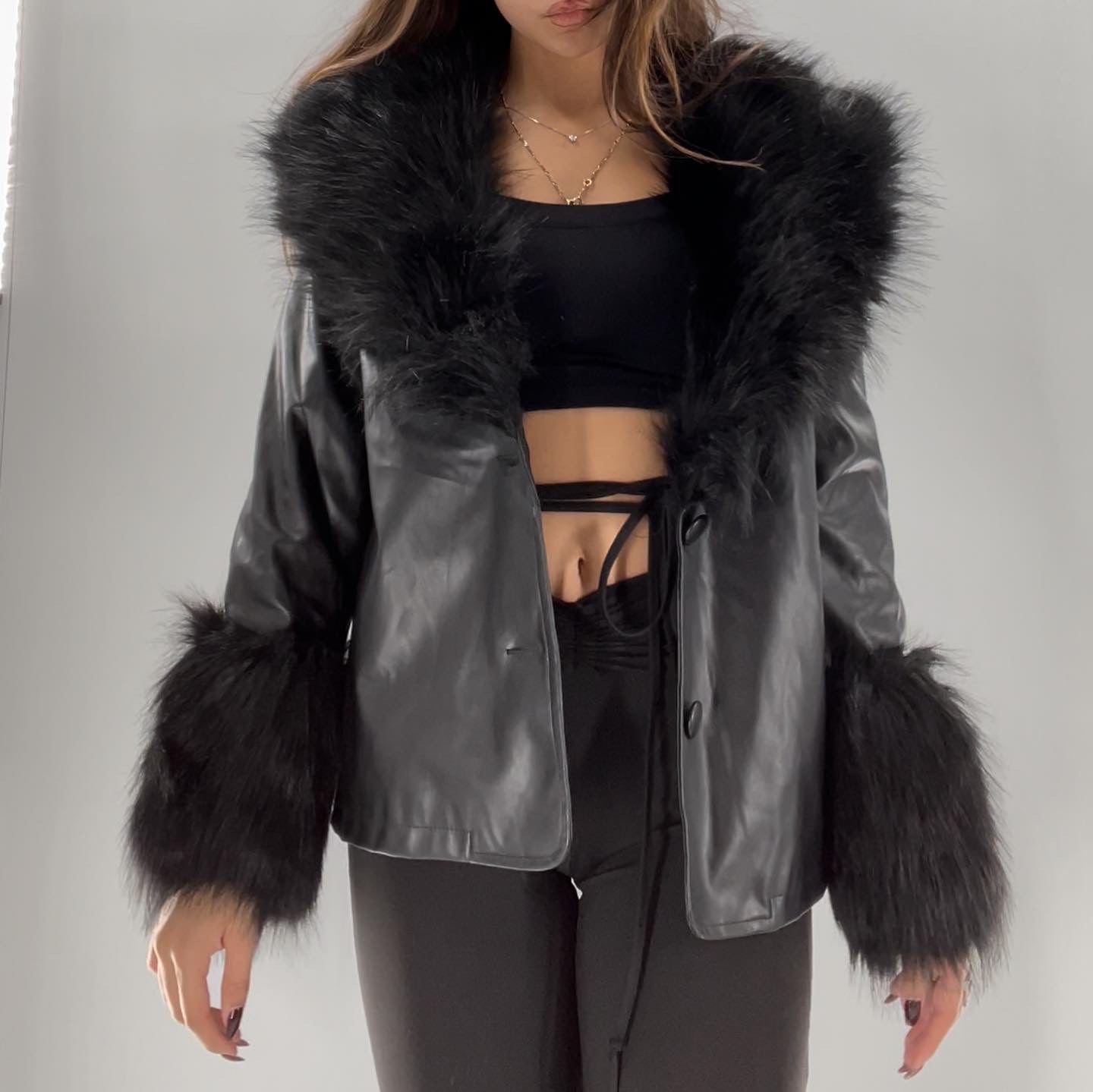 Nasty Gal Faux Leather Blazer with Exxagerated fur trim (4)