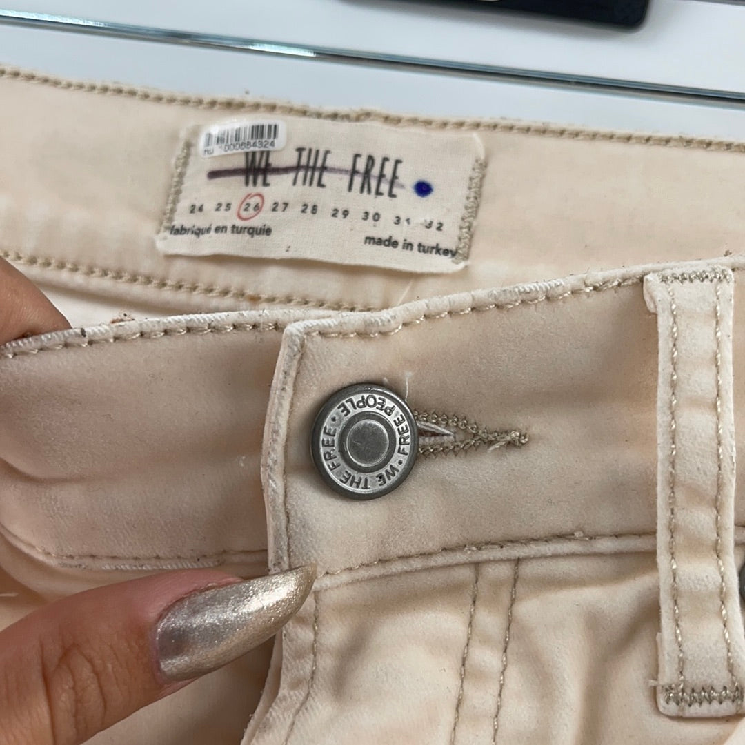 Free People Off White/Cream Velvet Button Up Jeans (Size 26)
